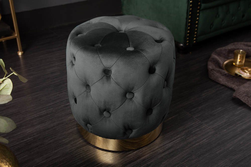 riess-ambiente Sitzhocker MODERN BAROCK 37cm schwarz / gold, Hocker · Samt · Metall · Chesterfield-Design