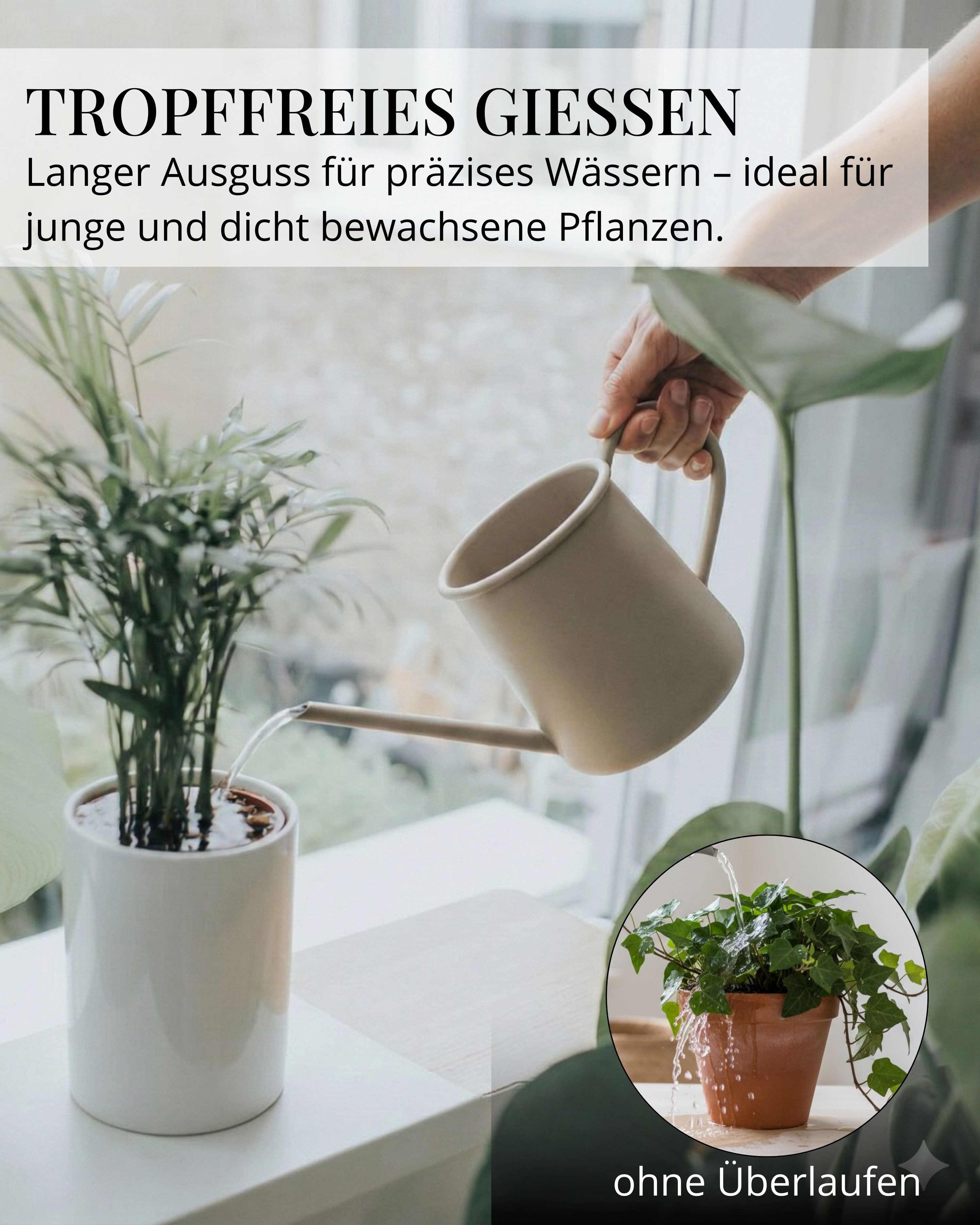 LIVLIG Gießkanne 1 Liter, Gießkanne klein, Gießkanne für Zimmerpflanzen (L28,5 × B10,5 × H12 cm), mit langem Ausguss für Zimmerpflanzen, Balkonpflanzen & Kräuter