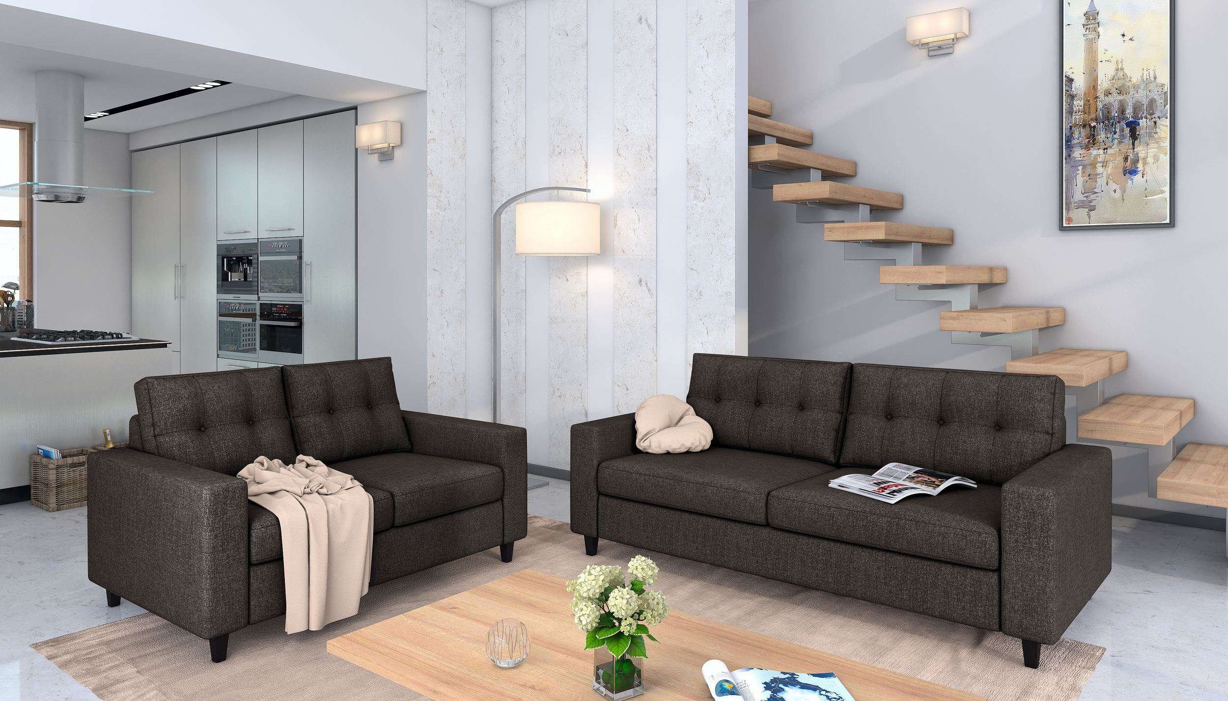 Armlehnen Rückenlehne, Modern im stellbar Raum Sofa mit Couchgarnitur), bestehend und Sofa, und 2-Sitzer frei aus Polstergarnitur (Set Linn, (2-tlg), Stylefy Design, 3-Sitzer