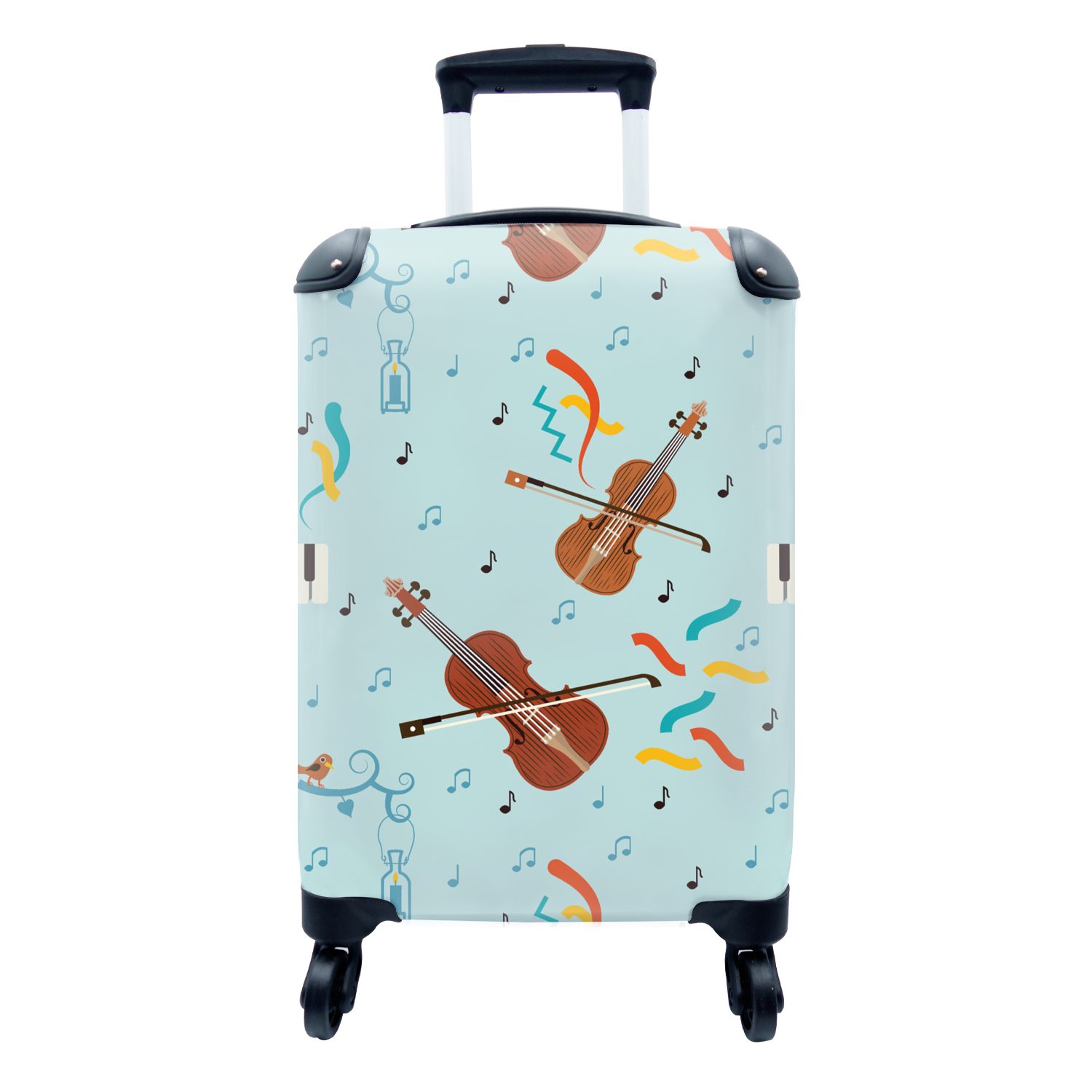 MuchoWow Handgepäckkoffer Musik - Cello - Noten, 4 Rollen, Reisetasche mit rollen, Handgepäck für Ferien, Trolley, Reisekoffer