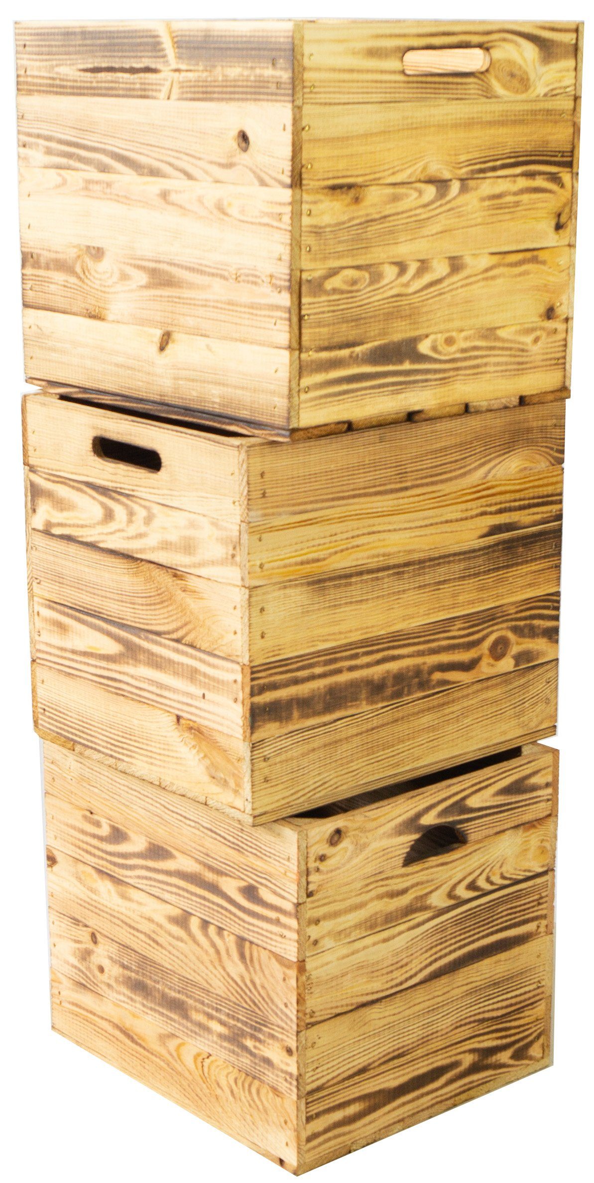 Kistenkolli Altes Land Allzweckkiste 3er set Holzkiste geflammt passend für Kallax und Expeditregale (Spar-Set, 3er Set)