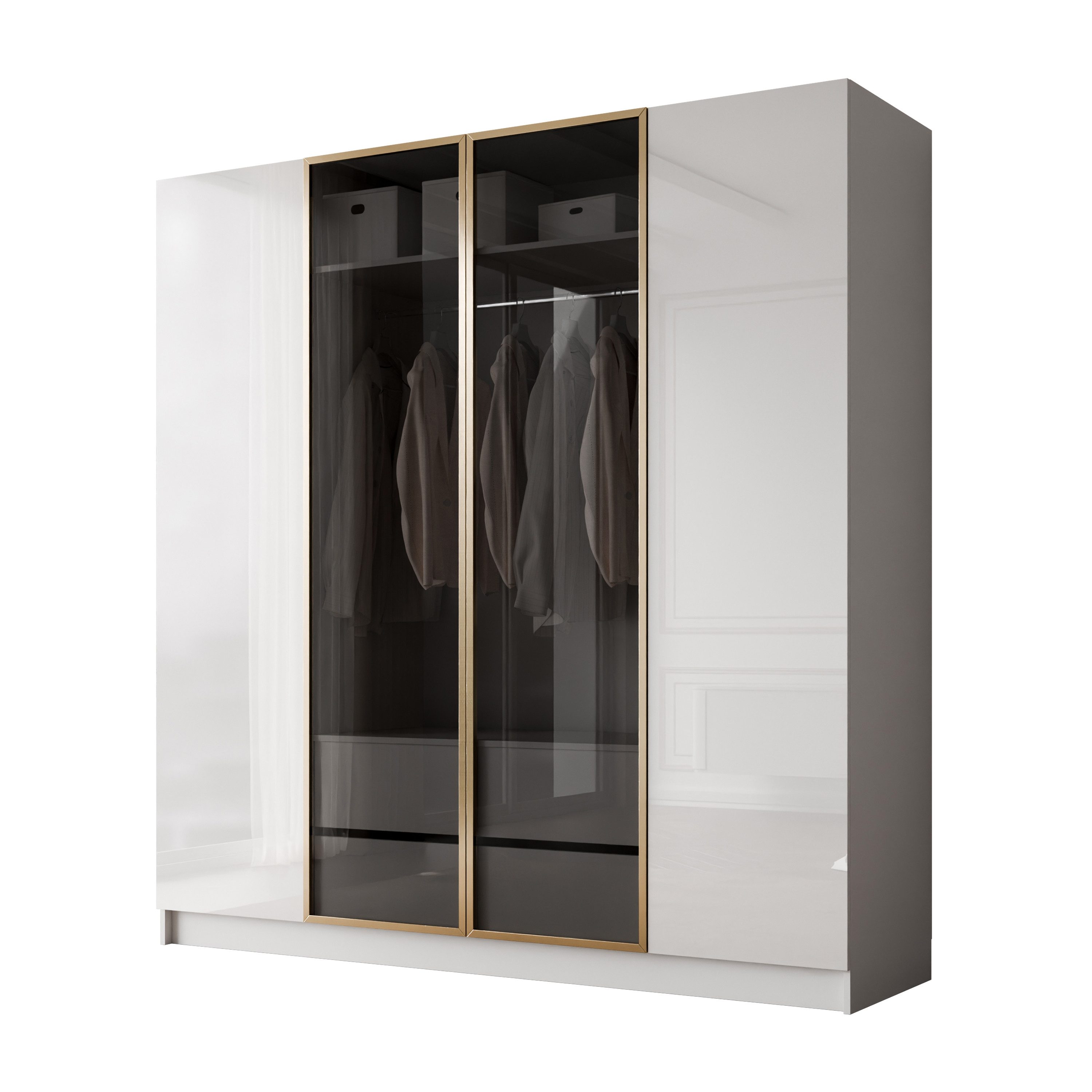 Lookway Kleiderschrank Viertüriger ATRIUM GOLD GLOSS mit Glasfront (mit Schubladen)