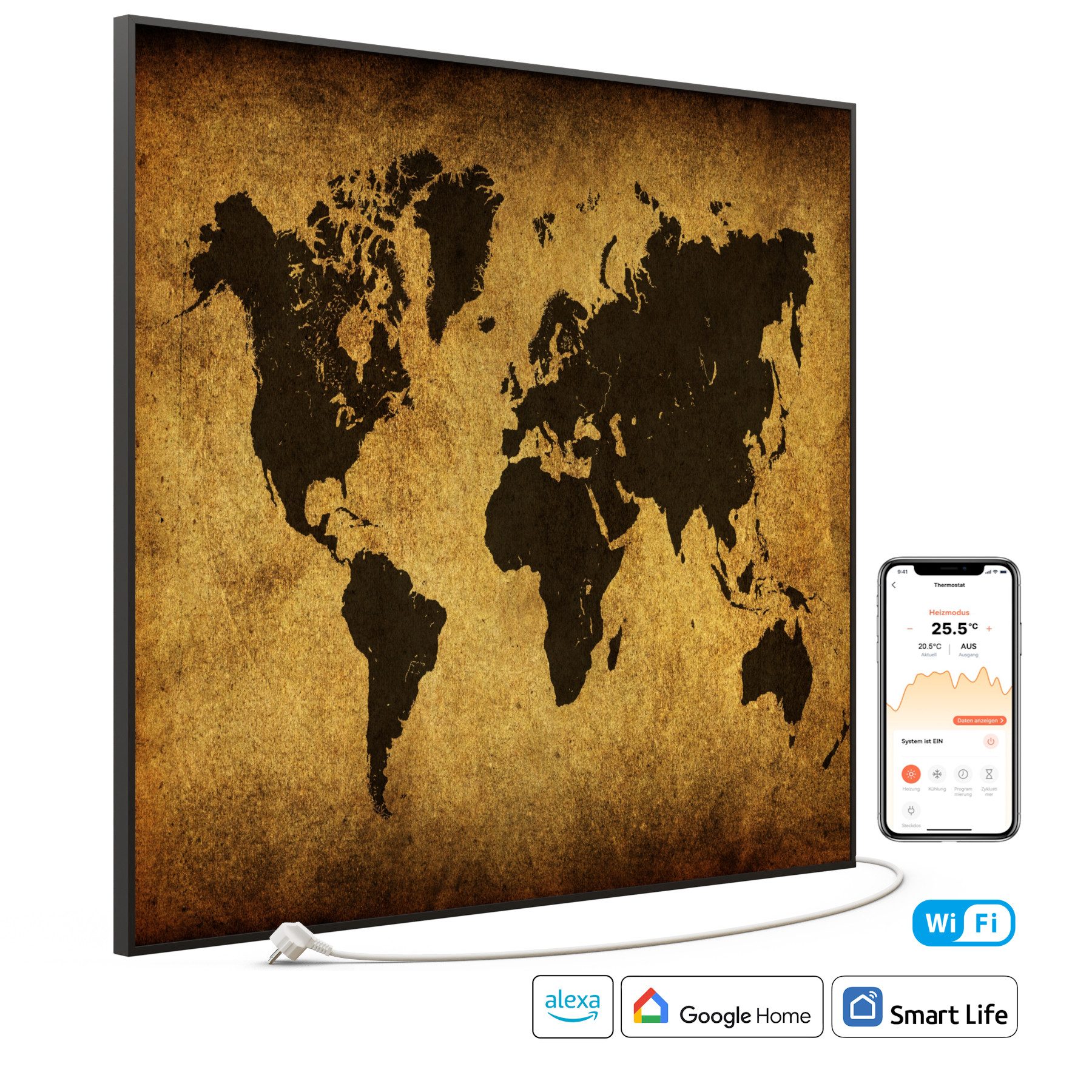 STEINFELD Heizsysteme Infrarotheizung Bild 1200W, 114x100cm, Made in Germany, 7 Jahre Garantie, mit Thermostat, Schwarz