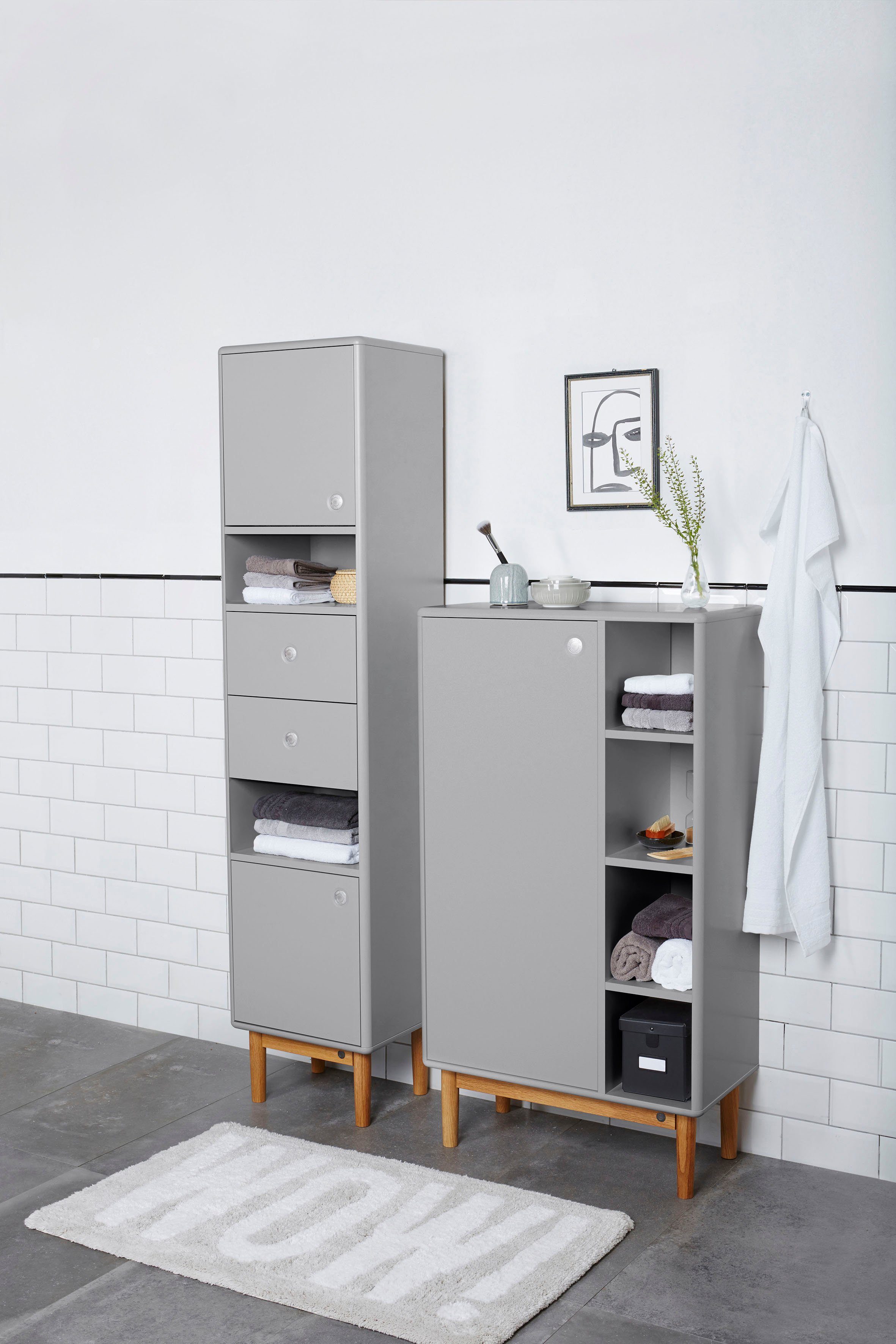 TOM TAILOR geölt, Breite Füßen Midischrank 1 mit Eiche in cm grey BATH Tür, COLOR 65 mit HOME