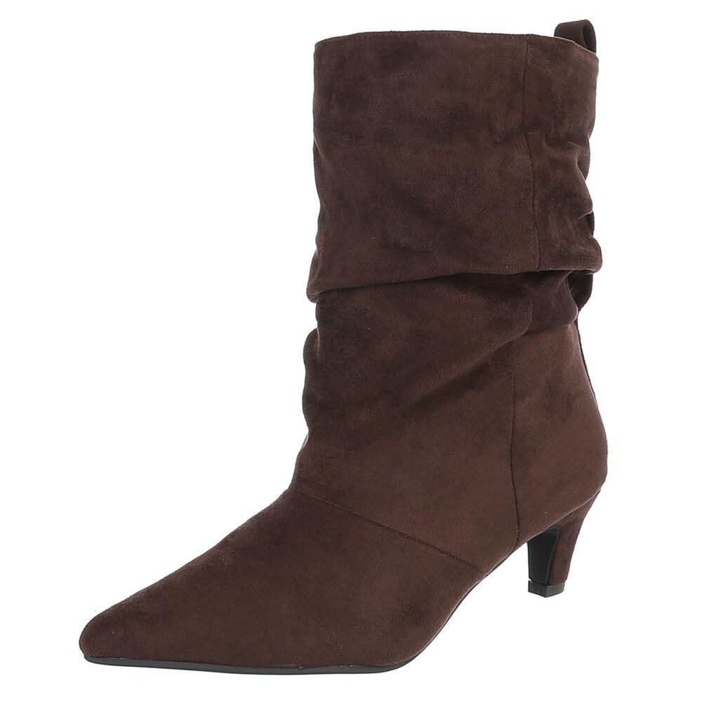 Ital-Design Damen Stiefelette mit Absatz und gerafftem Schaft Stiefel (92392249) Pfennig-/Stilettoabsatz Stiefel in Braun