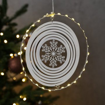 MARELIDA LED Dekoobjekt LED Kreis mit Schneeflocke 3D Dekohänger Weihnachten Fensterdeko Timer, LED Classic, warmweiß (2100K bis 3000K)