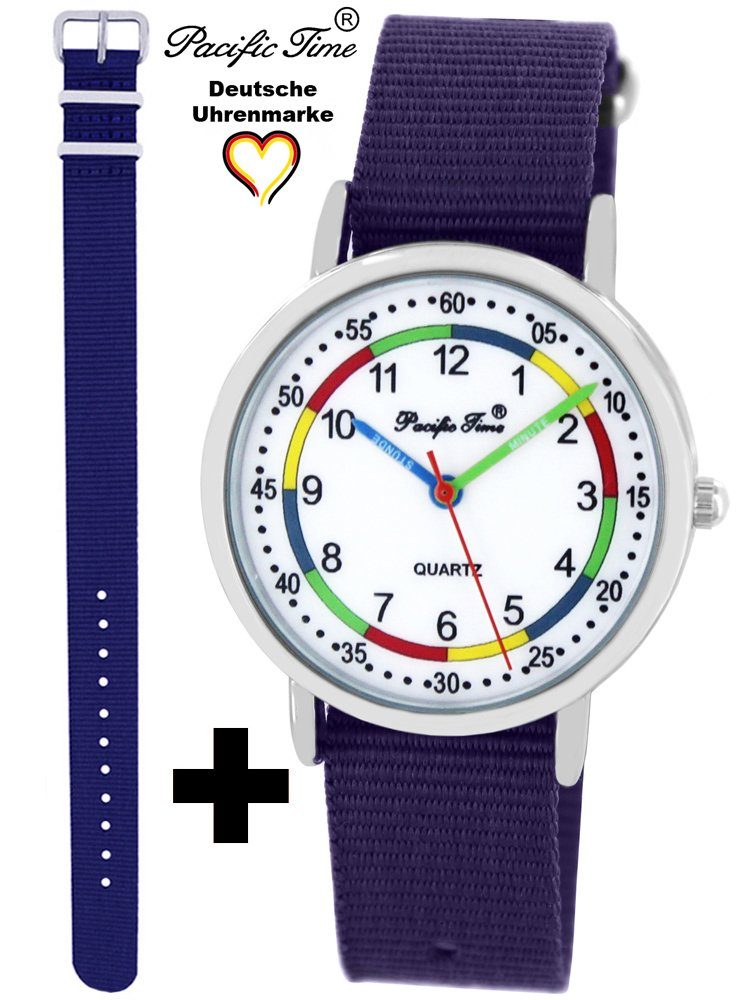 Time und Versand Gratis Quarzuhr Design Wechselarmband, - Mix violett Pacific Armbanduhr Kinder First Match Lernuhr und blau Set