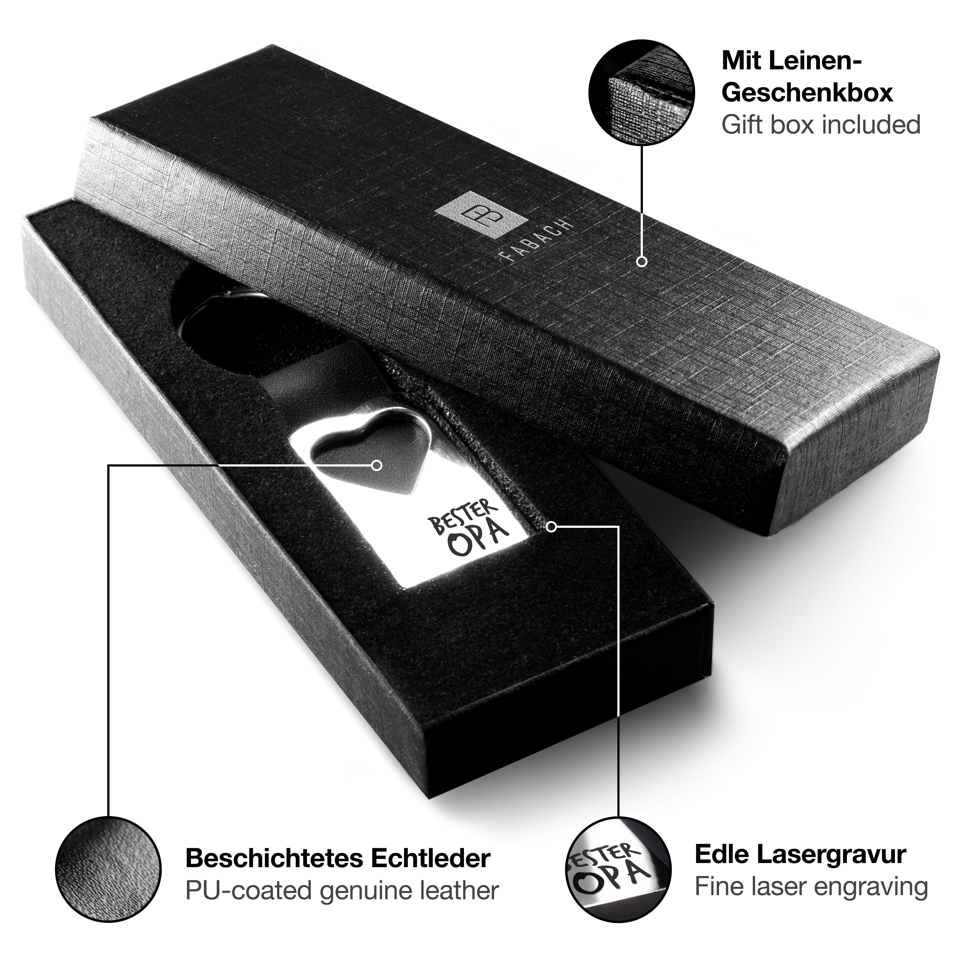 FABACH Schlüsselanhänger Herz Schlüsselanhänger mit Gravur aus Leder - Opa Geschenk Anhänger