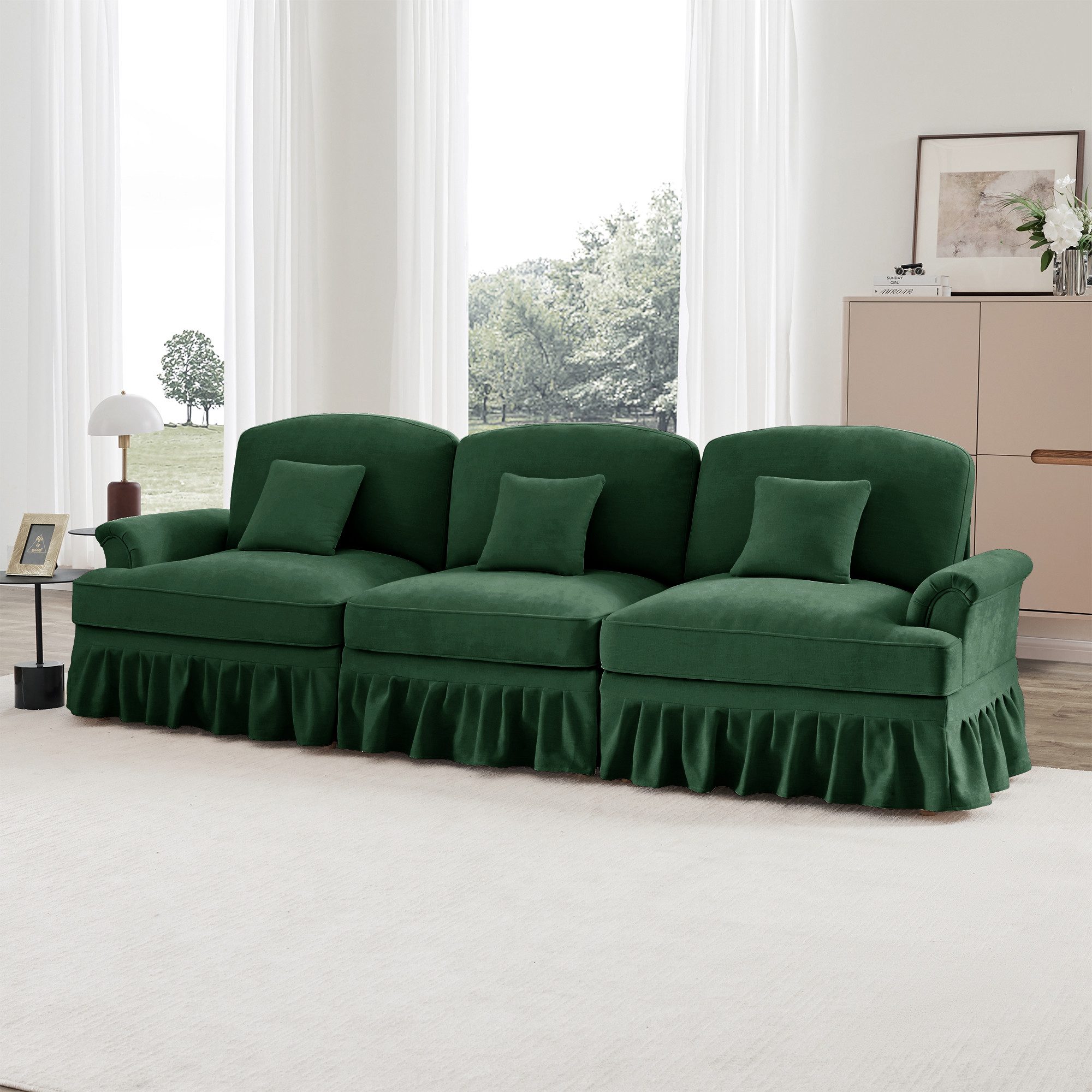 ANYSUN 2-Sitzer Doppelsofa,3-Sitzer Sofa,Chenille-Stoff,Polstersofa,Sofa, mit flared Armlehnen, abnehmbarem Volant und Holzbeinen, Polstermöbel Wohnzimmermöbel,für Wohnzimmer, Schlafzimmer,Wohnung