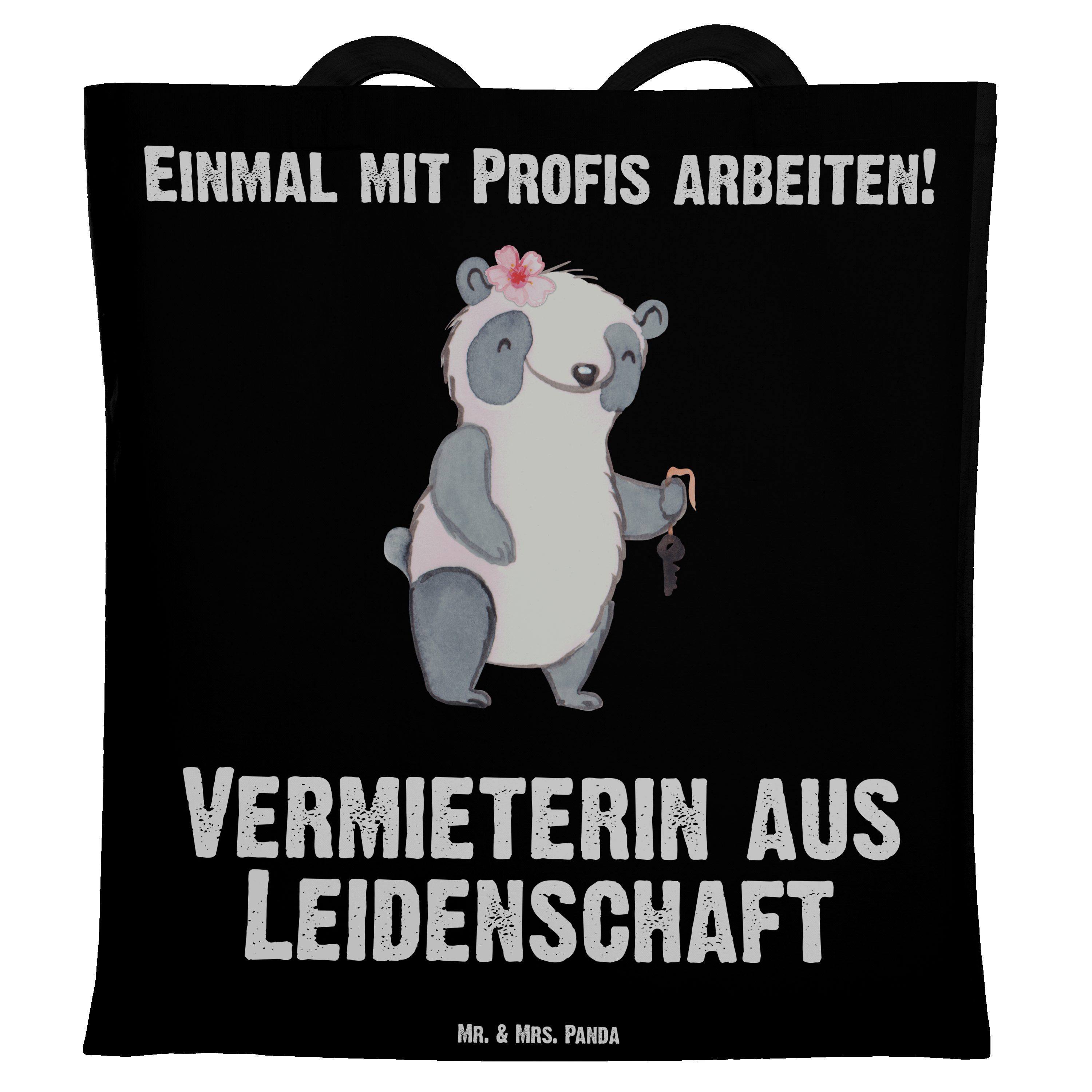 Mr. & Tragetasche Vermieterin Leidenschaft St Geschenk, - Schwarz Einkaufstasche, - Panda (1-tlg) Mrs. aus