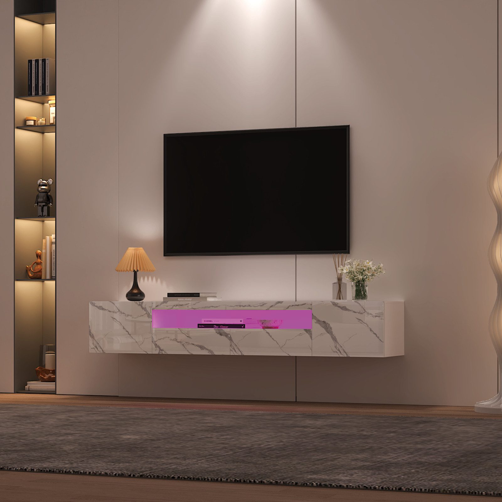 radelldar Lowboard 180cm Hochglanz mit LED-Beleuchtung und Stauraum (1 St), hängender TV-Schrank für Fernseher bis 85 Zoll – Bild 5 von 5