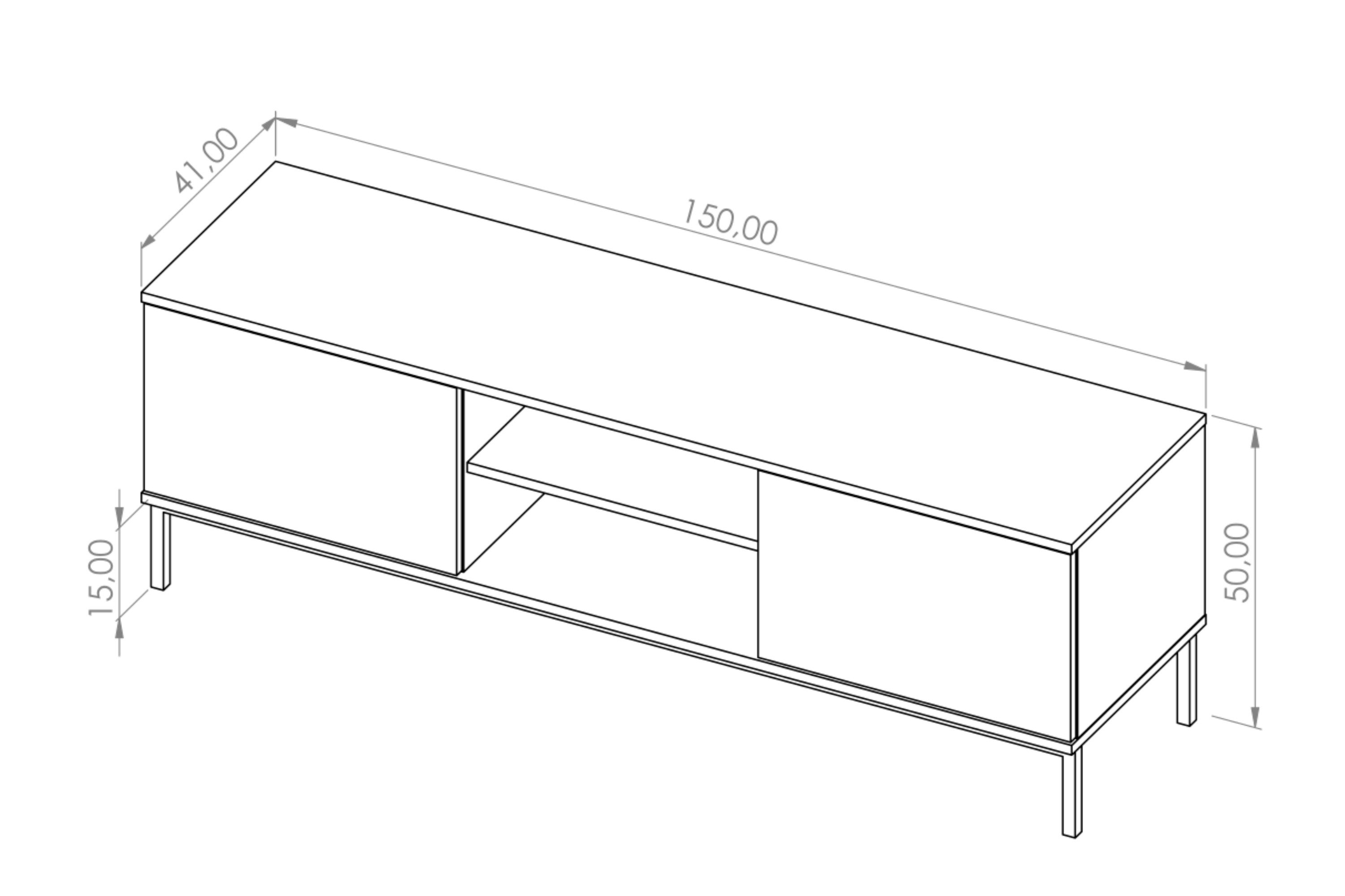 KONSIMO® TV-Schrank ERISTI Fernsehschrank, TV-Board, hergestellt in der EU mit 2 Türen, Push-to-Open-System, Fach für Receiver, breite: 150 cm