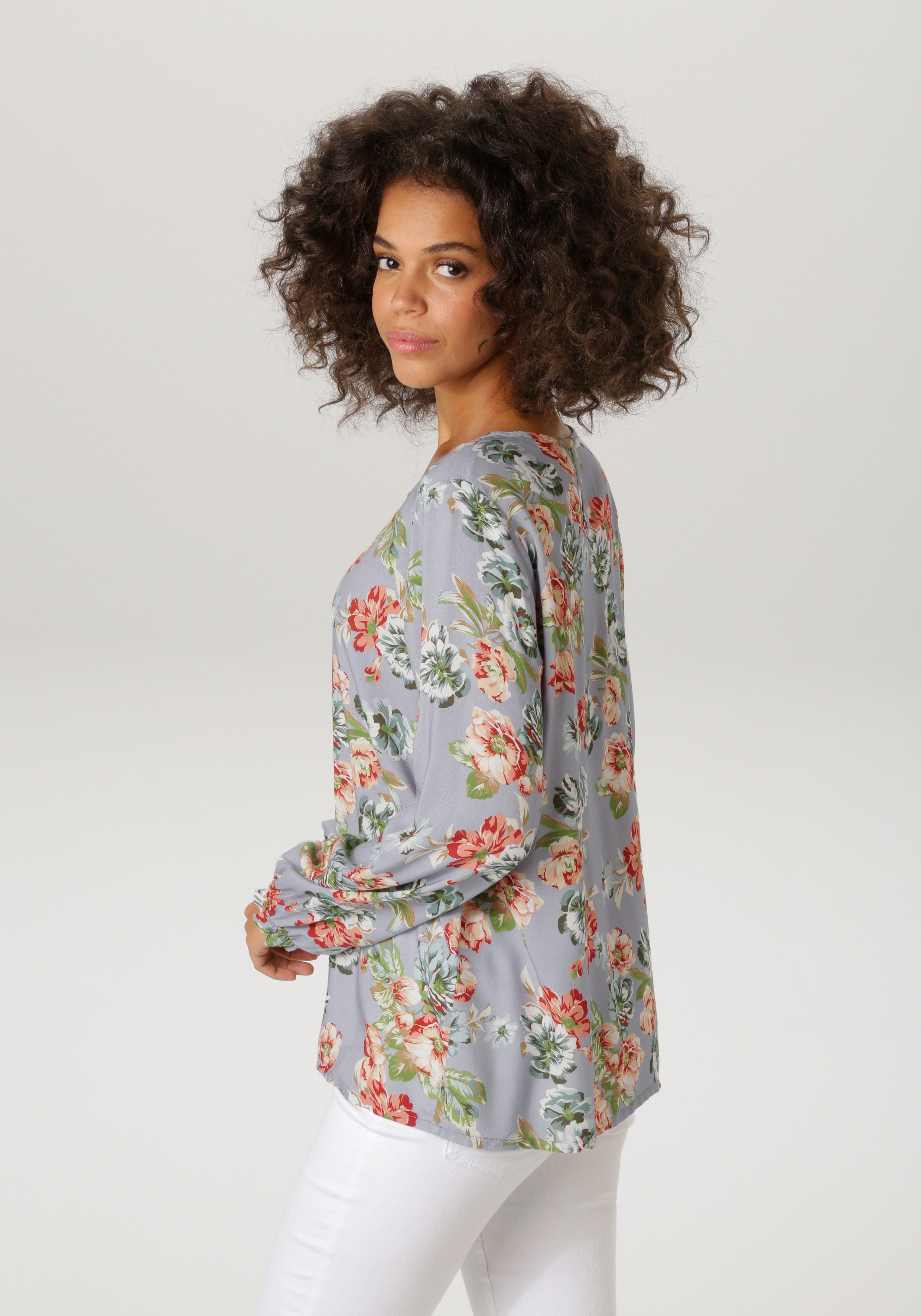 Aniston CASUAL Schlupfbluse mit farbenfrohen Blumendruck - jedes Teil ein Unikat - NEUE KOLLEKTION