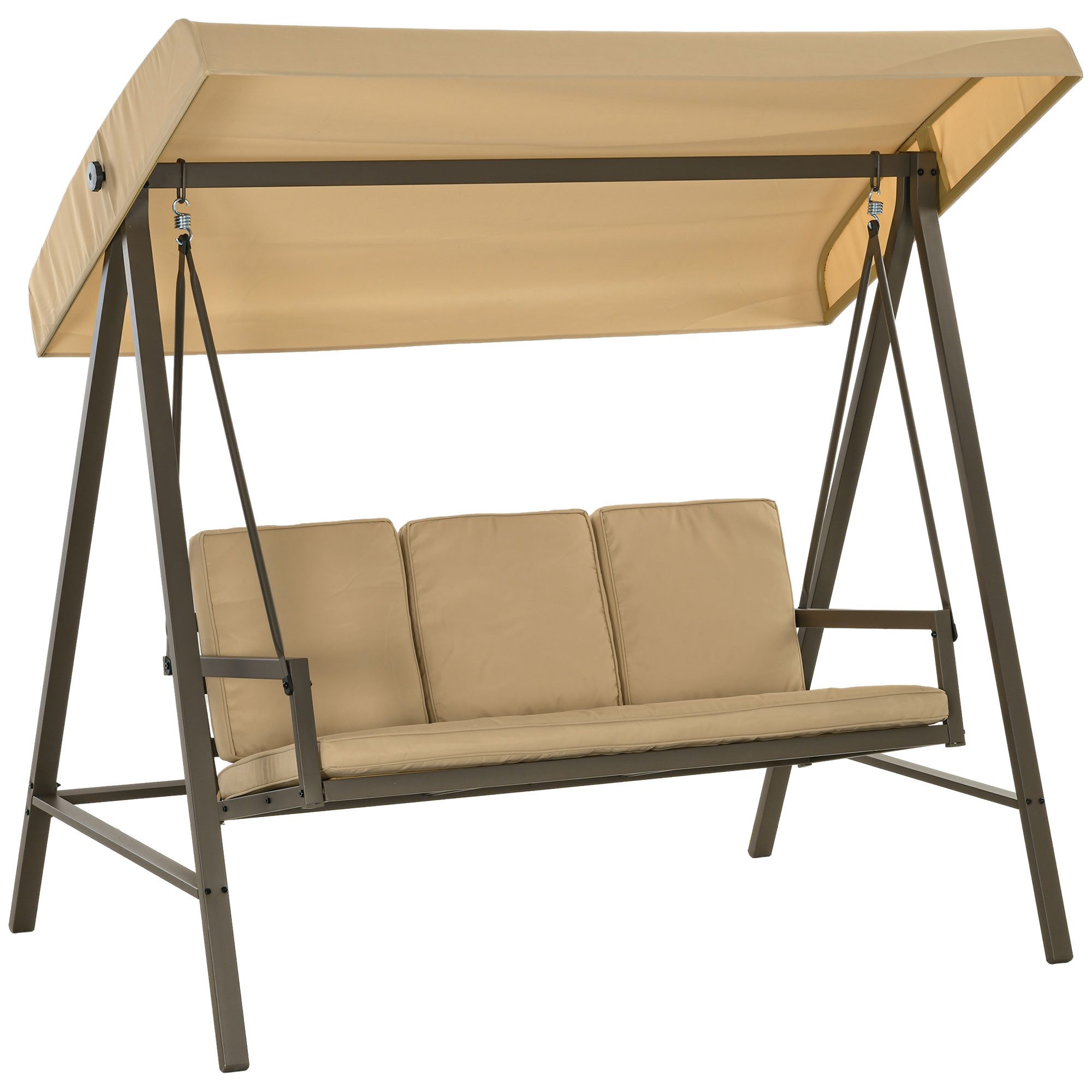 Outsunny Hollywoodschaukel Schaukelbank mit Verstellbarem Dach, Rückenkissen, 3-Sitzer, mehrfach verstellbares Dach, Gartenschaukel, 1 tlg., Schwingbank, bis 360 kg Belastbar, Beige, 200 x 125 x 175 cm