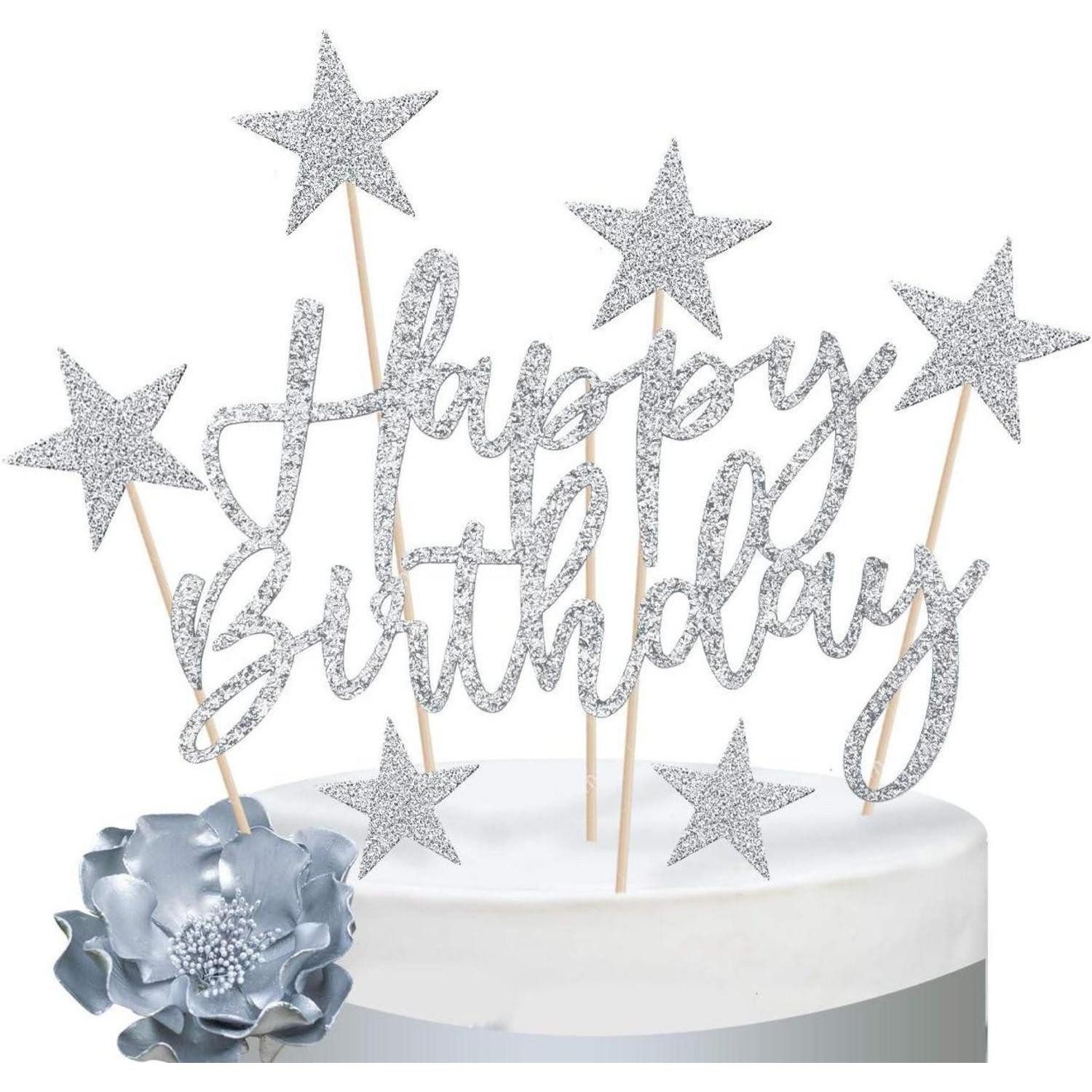 LuxusKollektion Sticker Tortendeko CakeTopper HappyBirthday Sterne 20pcs Silber