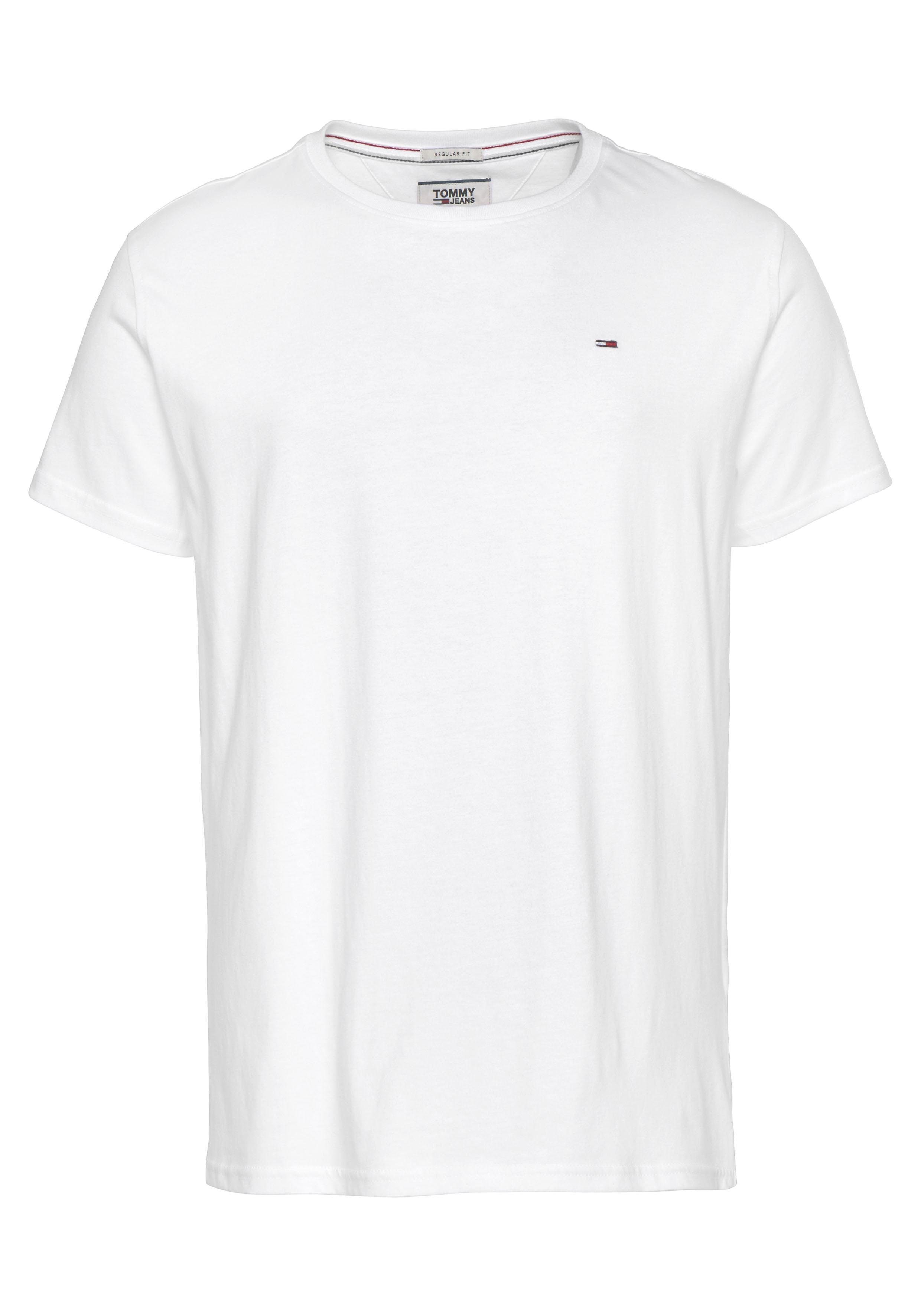 Rundhalsausschnitt WHITE CLASSIC SOLID TJM Logo-Flag und T-Shirt ESSENTIAL dezenter Tommy Regular Jeans TEE Fit mit