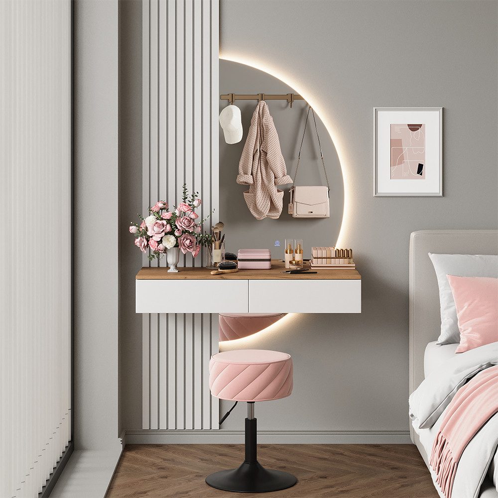 Vicco Schminktisch Melina, Weiß/Eiche, 100 cm mit LED-Spiegel (1-St)
