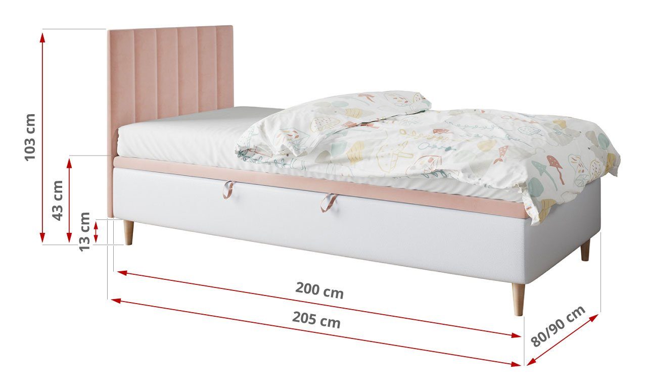 und MKS Rosa Kinderzimmer Jugendzimmer 90x200 - Polsterbetten NELA für Weiss 1, MÖBEL Kinderbett und