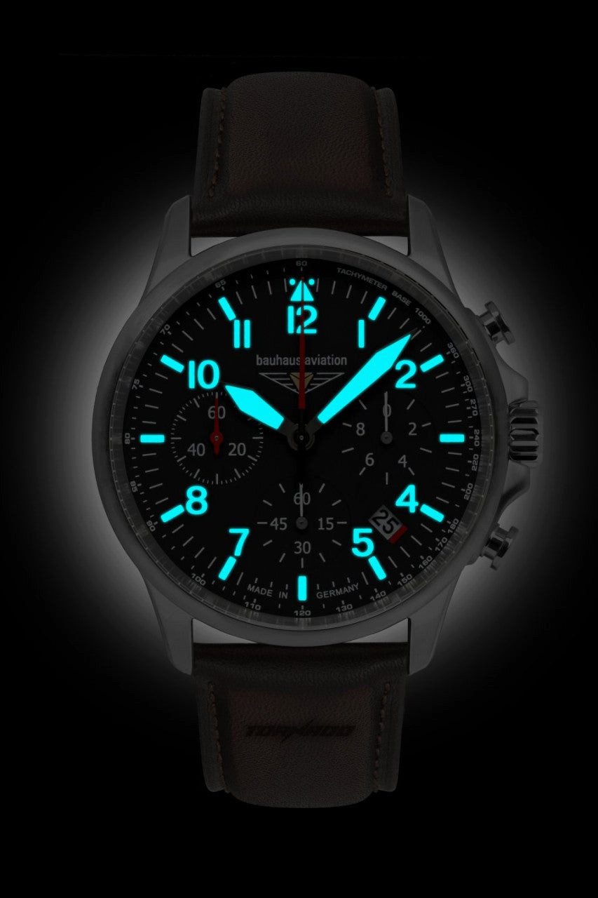 bauhaus Quarzuhr Herrenuhr, Quarz Chronograph aus Edelstahl - Schwarzes Zifferblatt