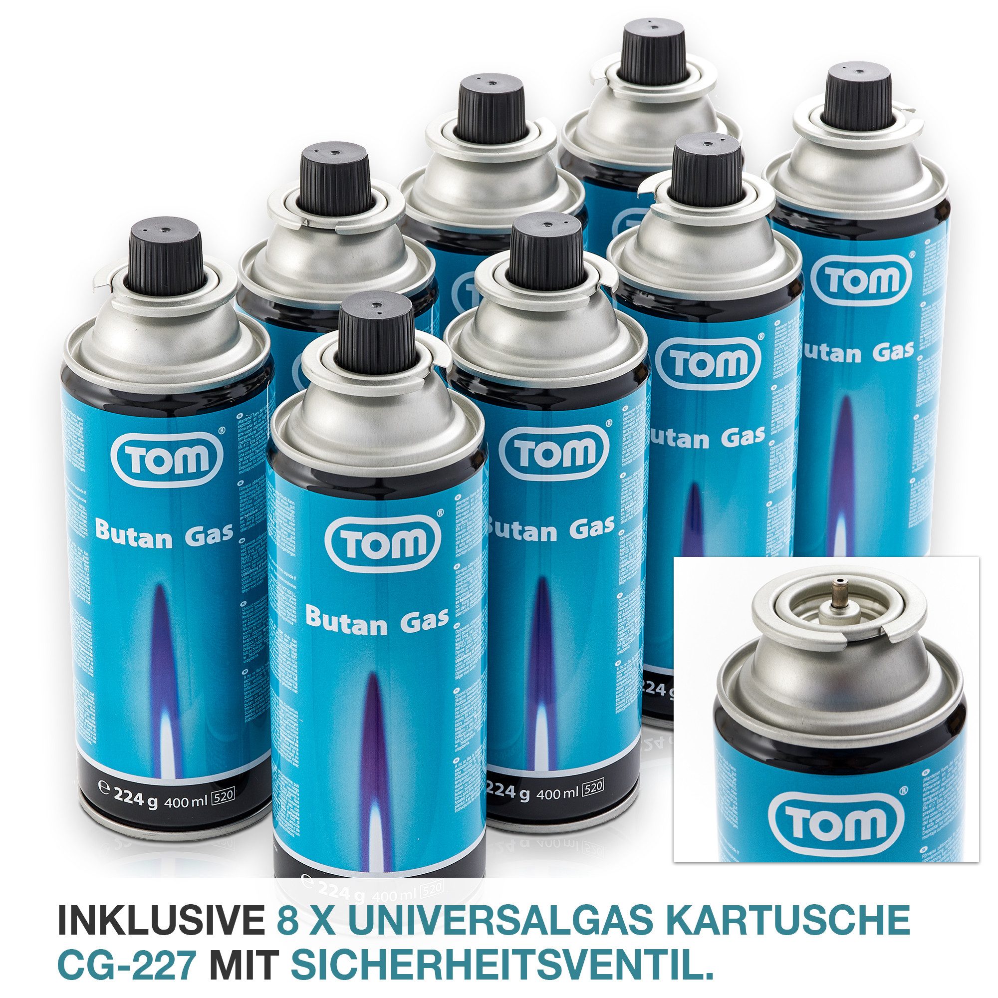 TOM Unkrautbrenner UB-300 mit 8x 227g Gaskartuschen, 1000 °C maximal, Piezozündung, MSF-1A, Unkrautvernichter, Unkrautentferner