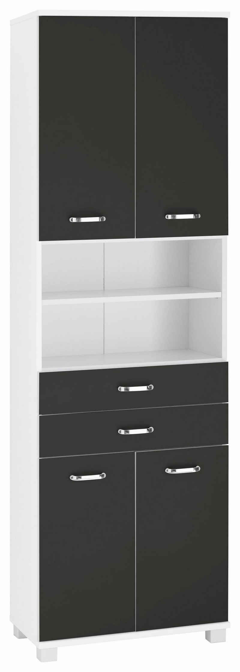 Schildmeyer Hochschrank Colli Breite 60 cm, Badezimmerschrank mit Metallgriffen, Ablageböden