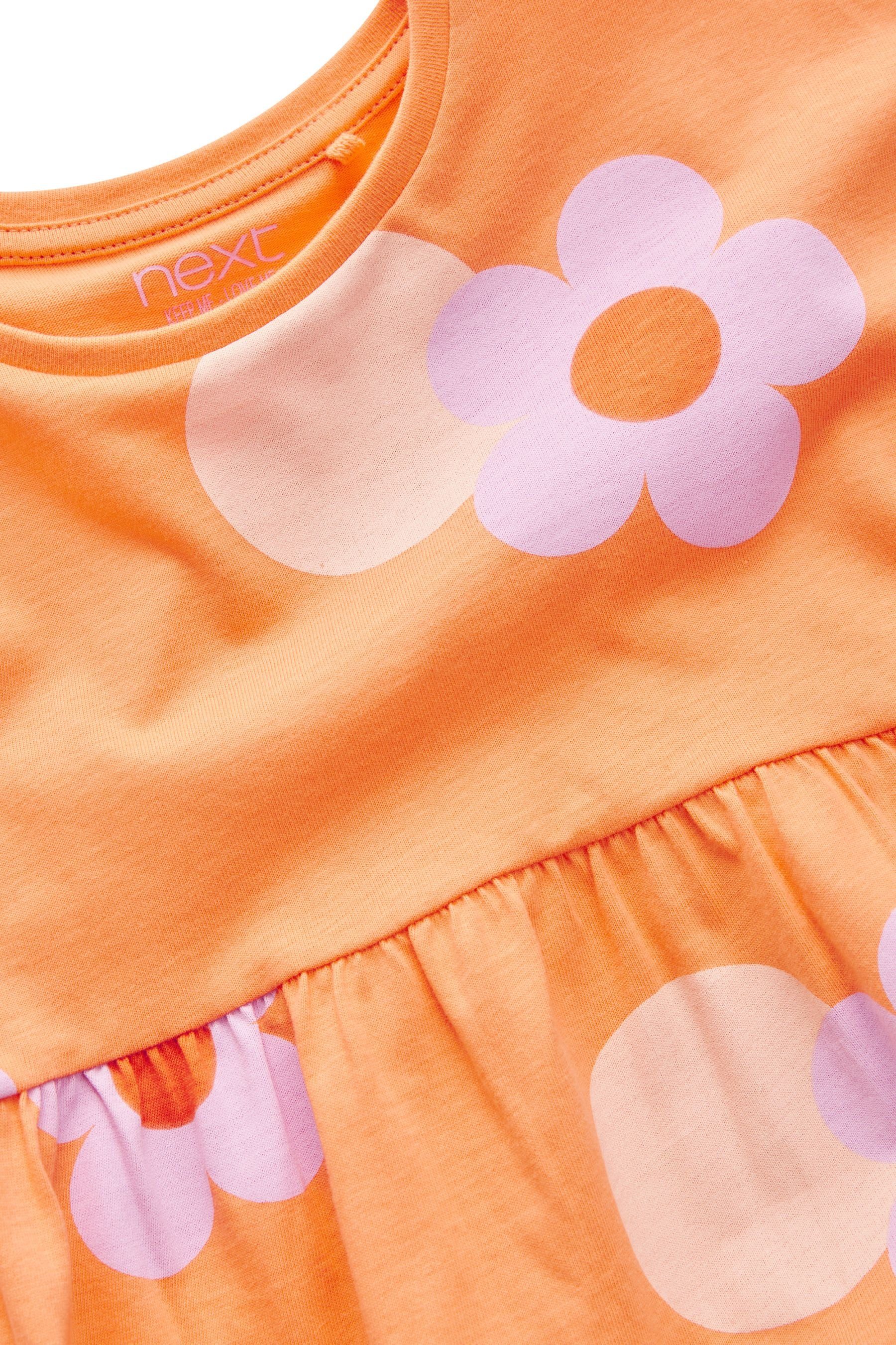 Wasserfallsaum Flower Orange Jerseykleid Next (1-tlg) Kleid Kurzärmeliges mit