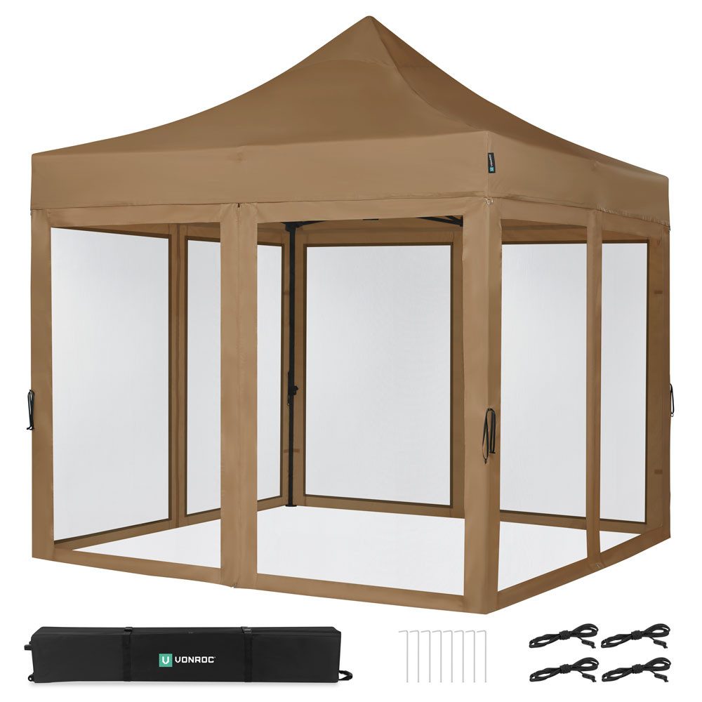 VONROC Pavillon wasserdicht stabil - Partyzelt EasyUp System - Faltpavillon, (SET, Je nach Set mit Insektenschutz, Seitenwände oder 6x3m Verbindungskit), 300x300