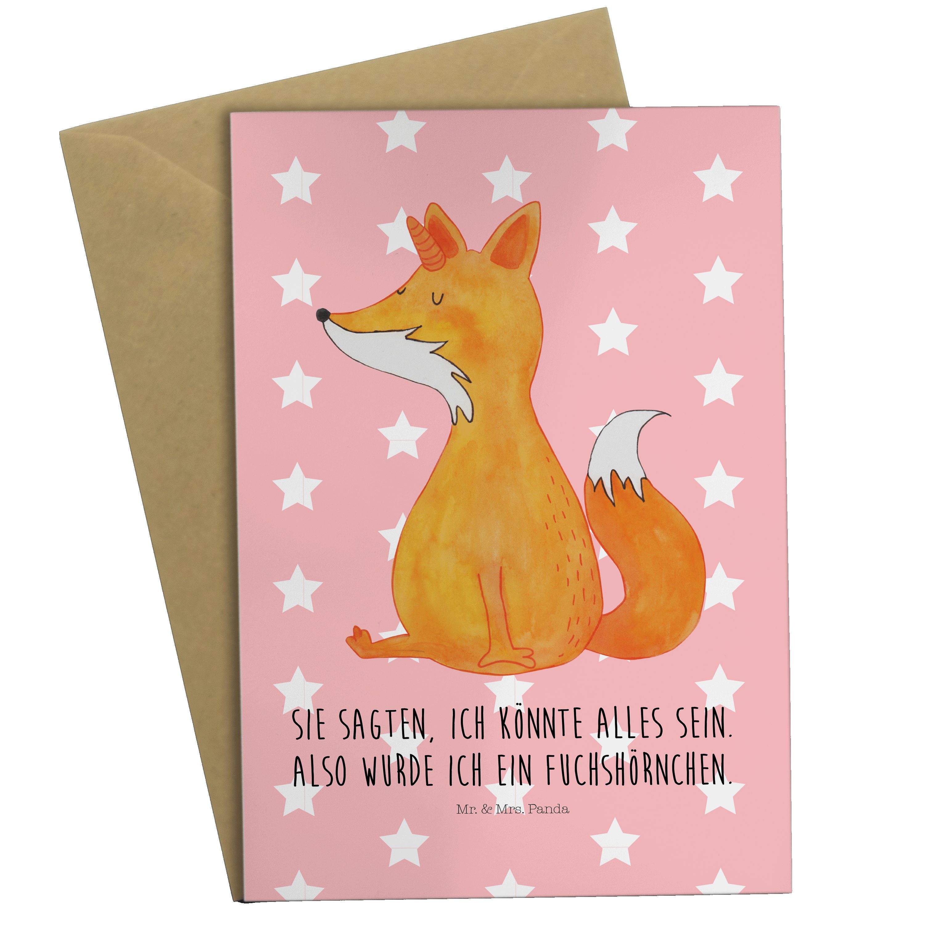 Fuchshörnchen Mr. Rot Pastell Einhörner, Geschenk, Grußkarte Mrs. - Fuchshorn Panda & Unicorn, -