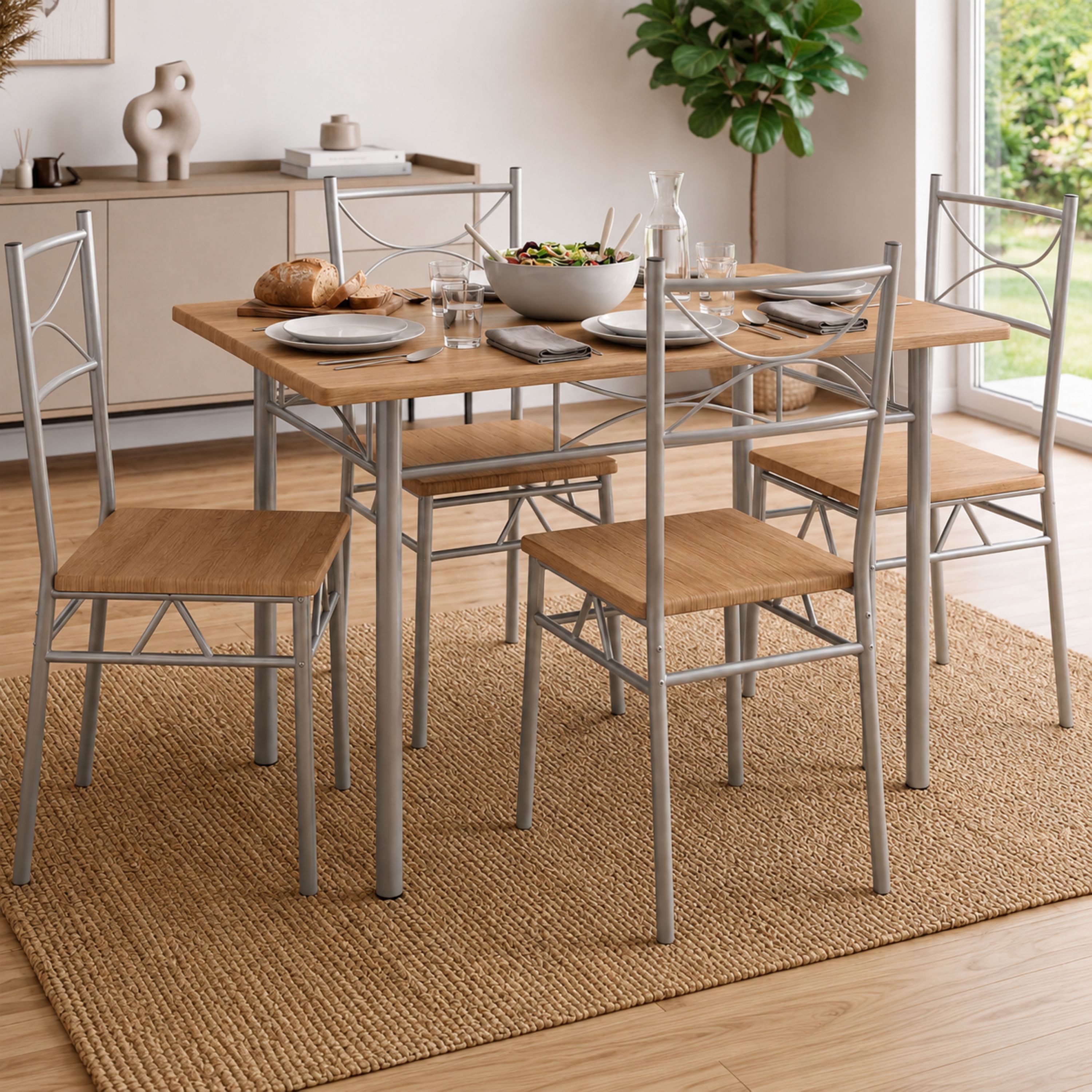 Casaria Essgruppe Paul, (5-tlg), Esstisch mit 4 Stühlen für Esszimmer Küche 5tlg. Sitzgruppe Robust
