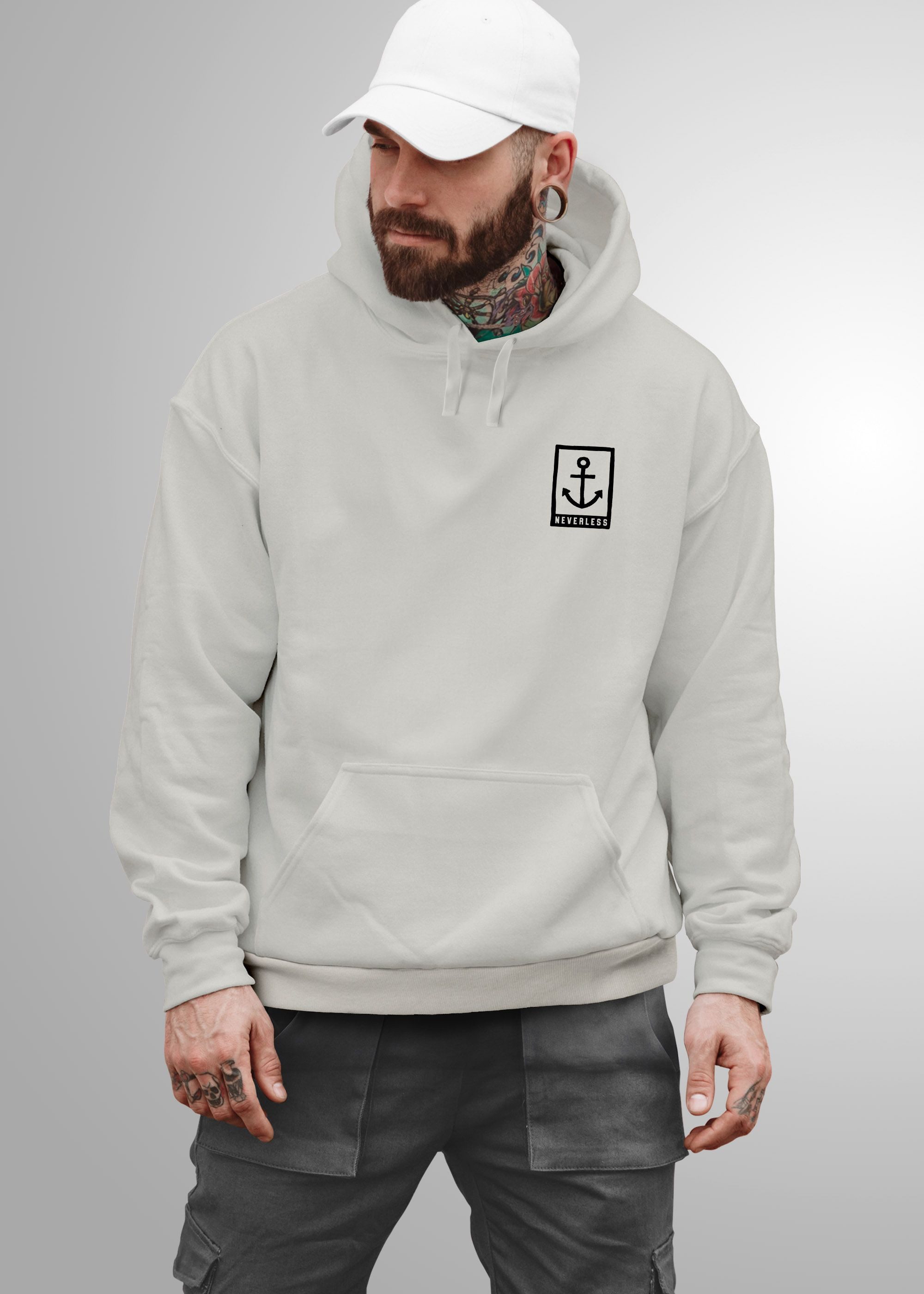 Neverless Hoodie Hoodie Herren Anker Logo Maritim Print Aufdruck Motiv