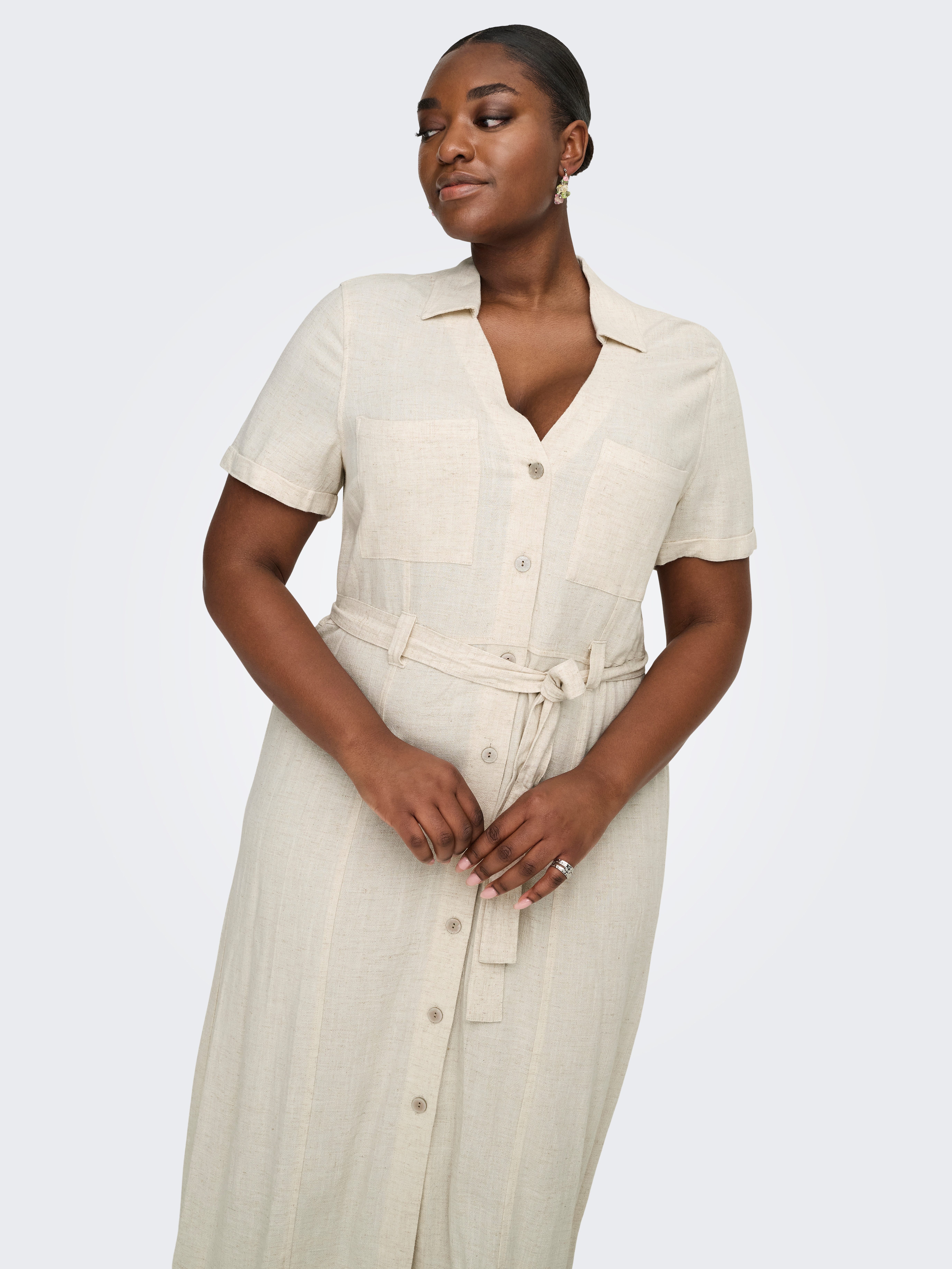 ONLY CARMAKOMA Blusenkleid CARSIESTA SS LIN BL SHIRT DRESS PNT NOOS