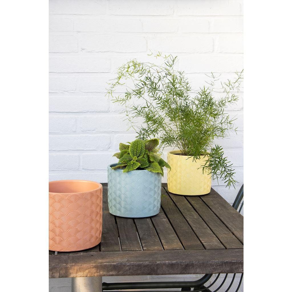 INNA-Glas Blumentopf Pflanzentopf FERDINANTA mit Muster, Keramik, hellbla