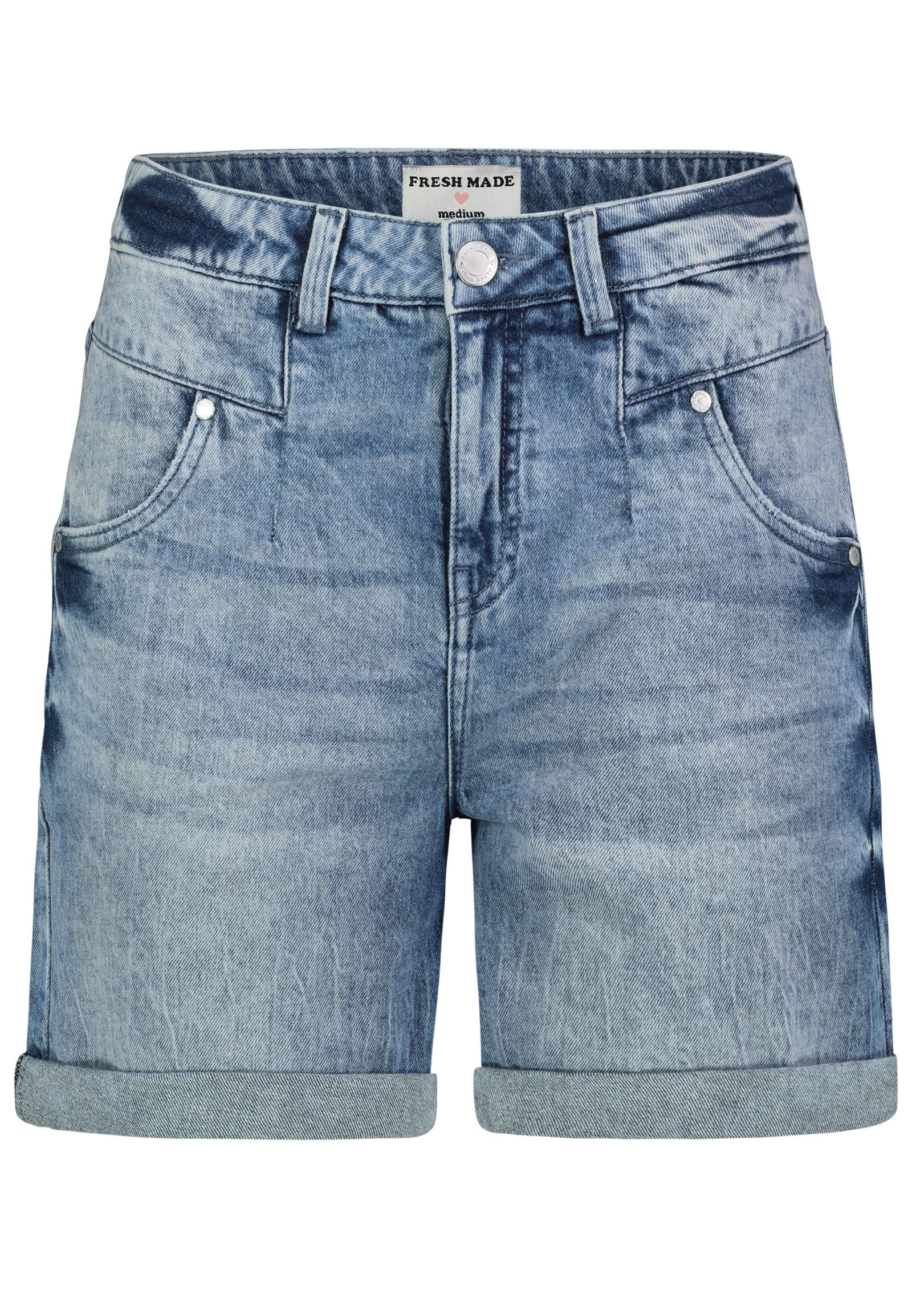 Fresh Made Jeansbermudas Damen Denim Shorts mit Teilungsnähten Stretchjeans, 5-Pocket-Form