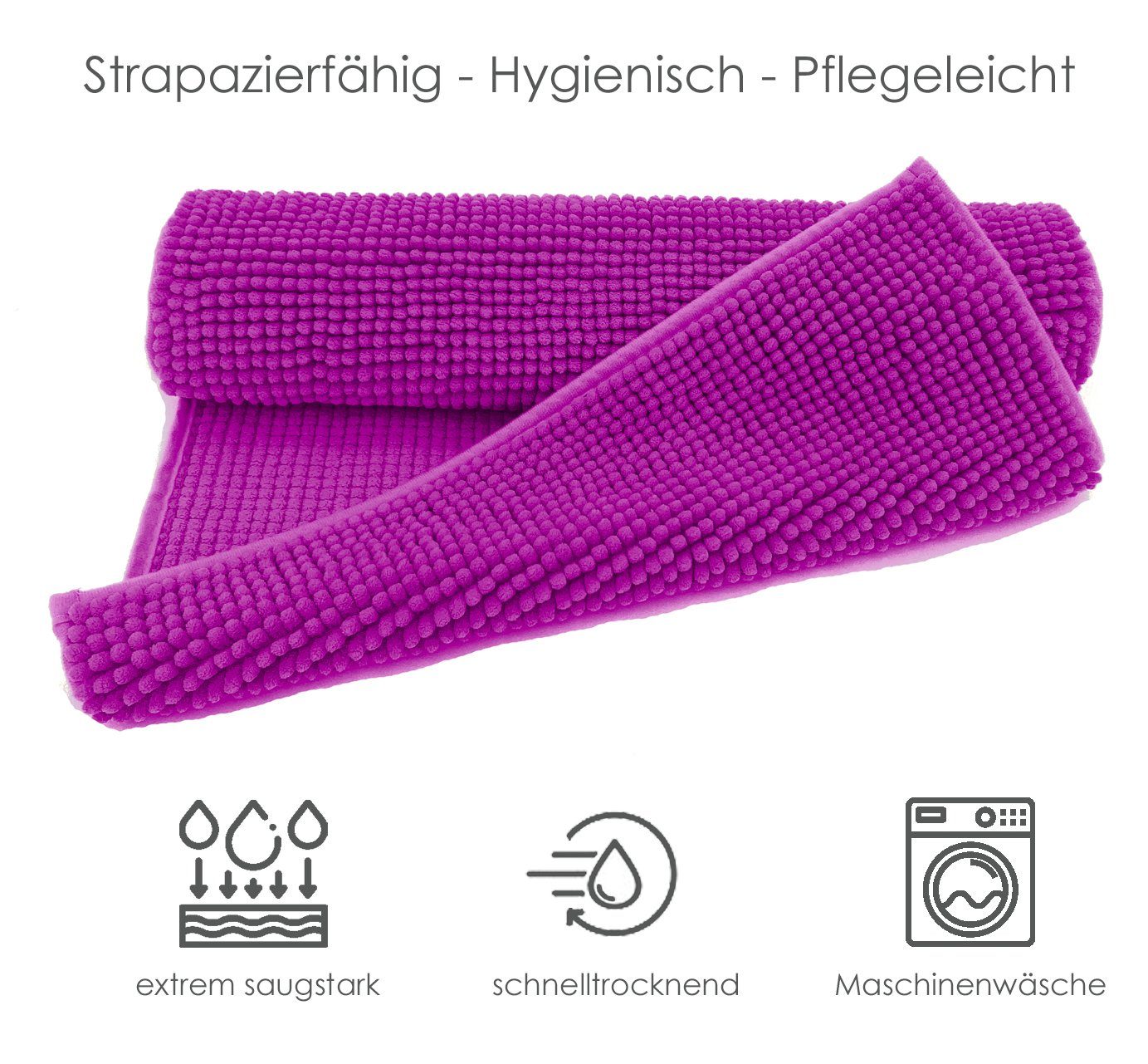 heimtexland Badematte Badvorleger Chenille Badteppich Duschvorleger, rutschhemmend beschichtet, Fußbodenheizung geeignet, fußbodenheizungsgeeignet, saugstark, schnell trocknend, strapazierfähig, rutschfest, Polyester, rechteckig, 45x50 cm, Hochflor, super weich, extrem saugfähig, Maschinenwäsche