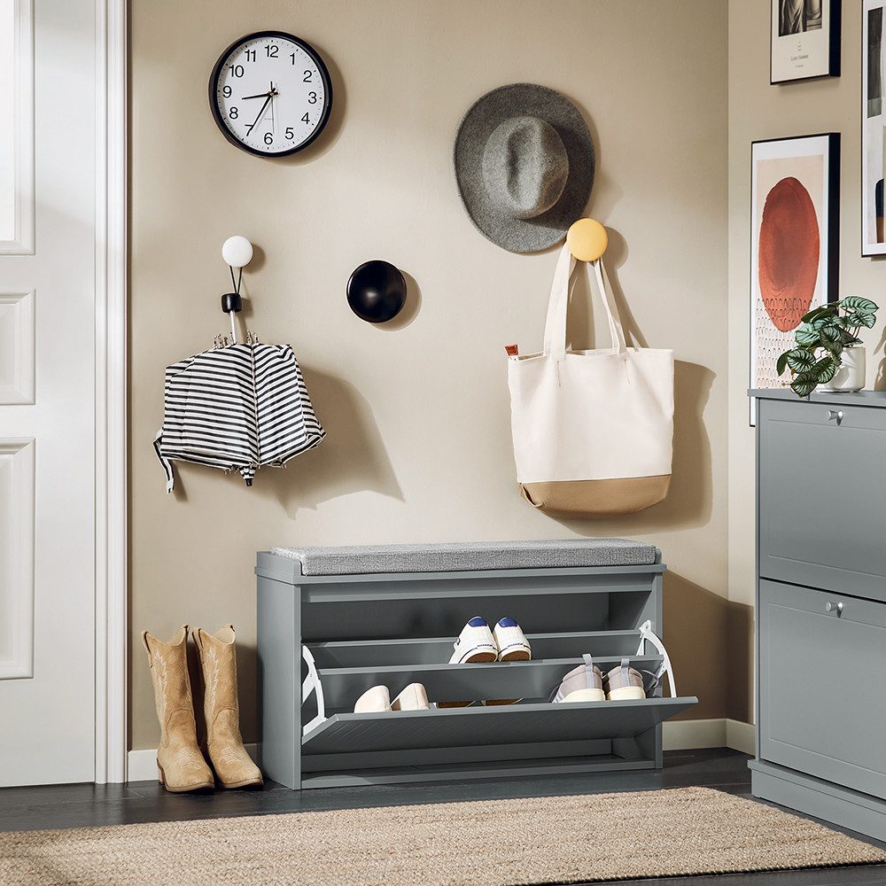 SoBuy Schuhkipper FSR98, Schuhregal Garderobenbank für Flur, Wohnzimmer, Schuhschrank mit Klappe Schuhbank mit Sitzkissen Schuhkommode
