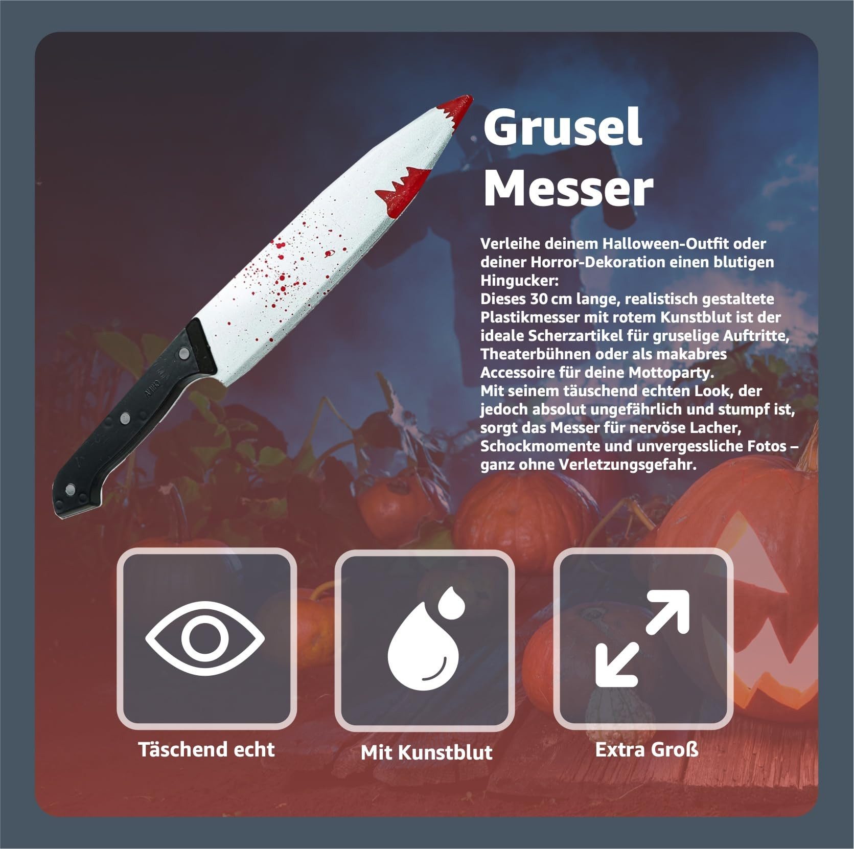 TK Gruppe Kostüm Blutiges Fake Messer mit Blut - als Accesoire - ca. 34 cm