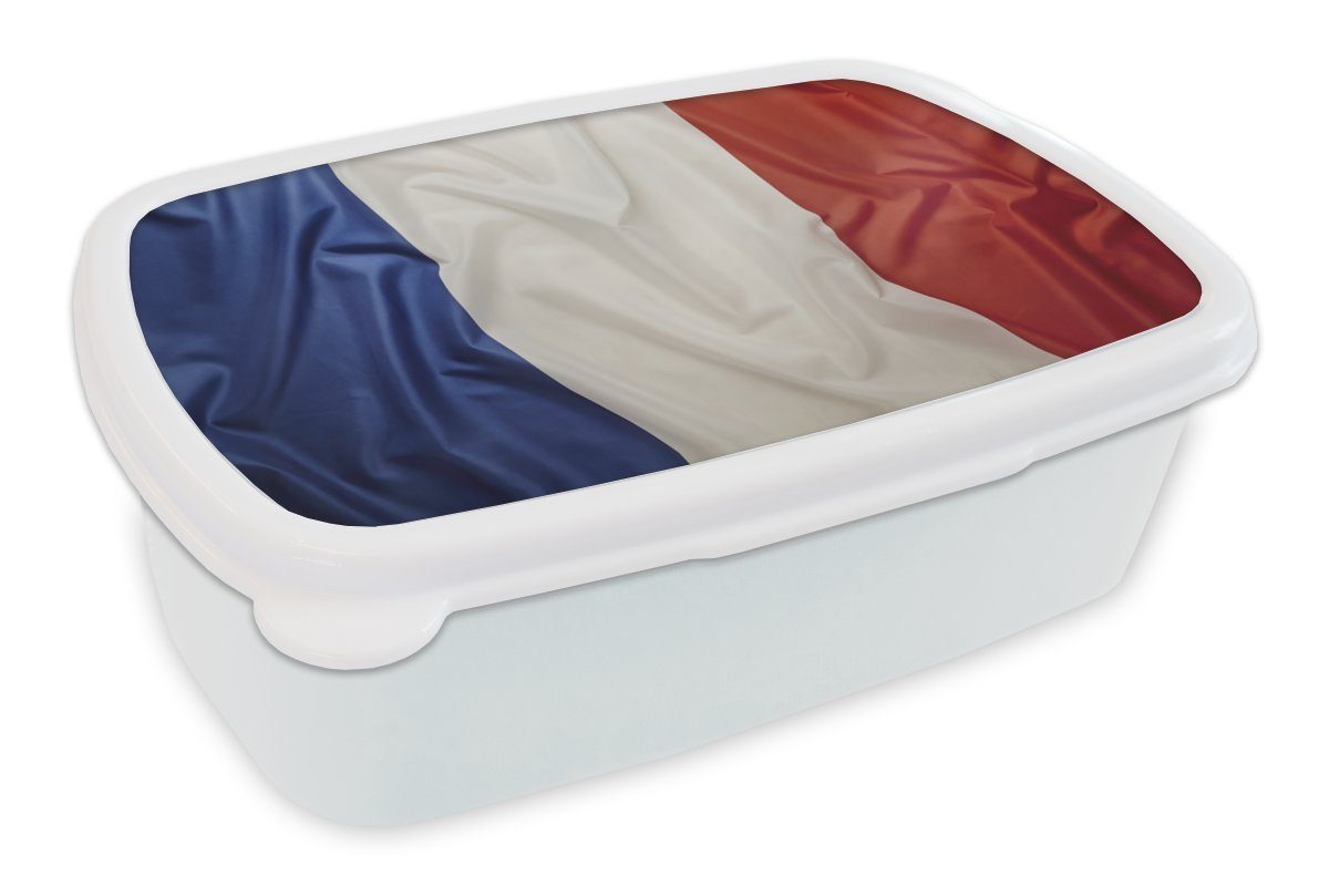 MuchoWow Lunchbox Nahaufnahme der Flagge von Frankreich, Kunststoff, (2-tlg), Brotbox für Kinder und Erwachsene, Brotdose, für Jungs und Mädchen weiß