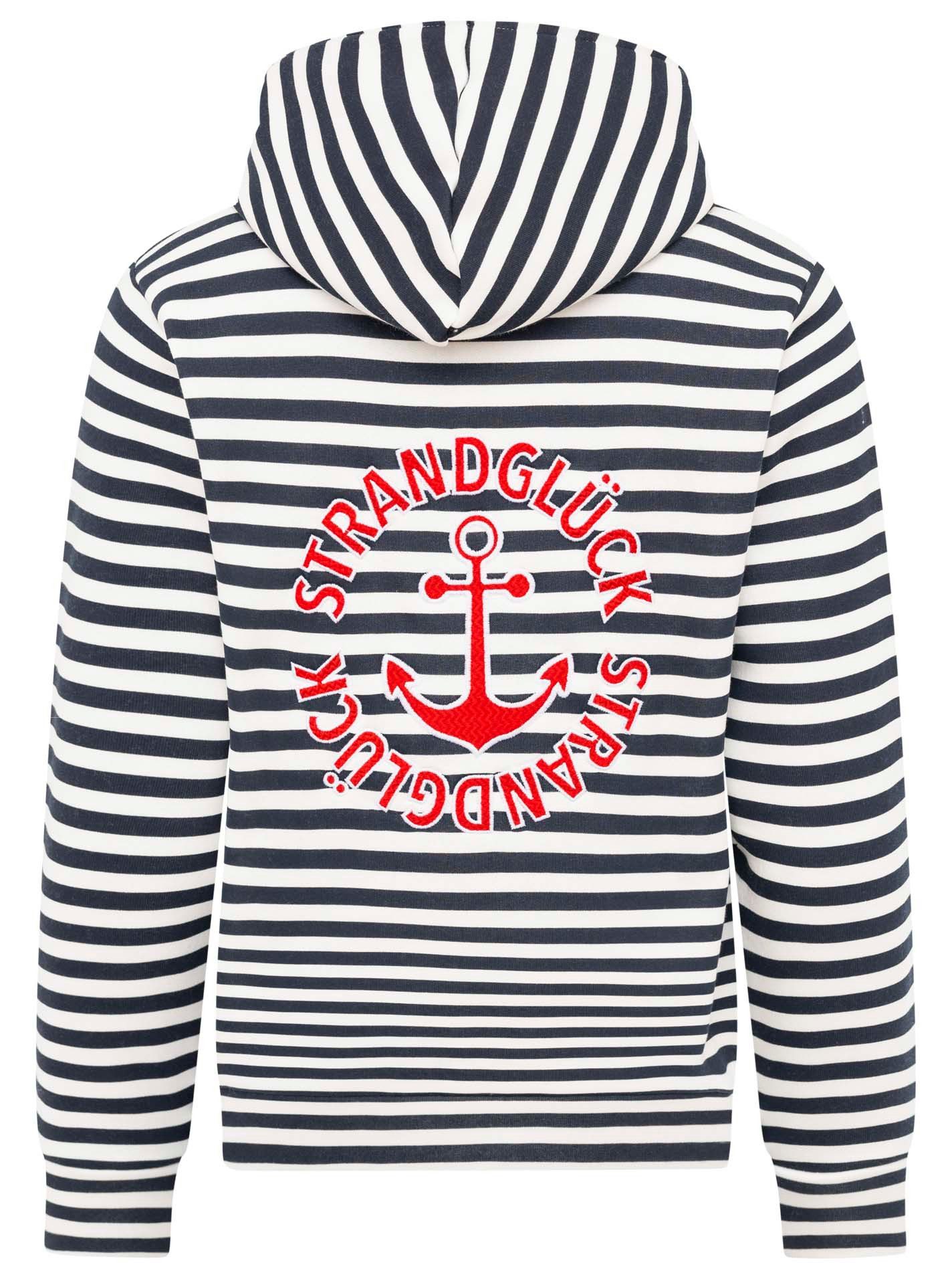 Zwillingsherz Kapuzensweatjacke "Streifen Strandglück" gestreifte Hoodiejacke mit Strandglück Stickerei und Anker am Rücken – Bild 5 von 5