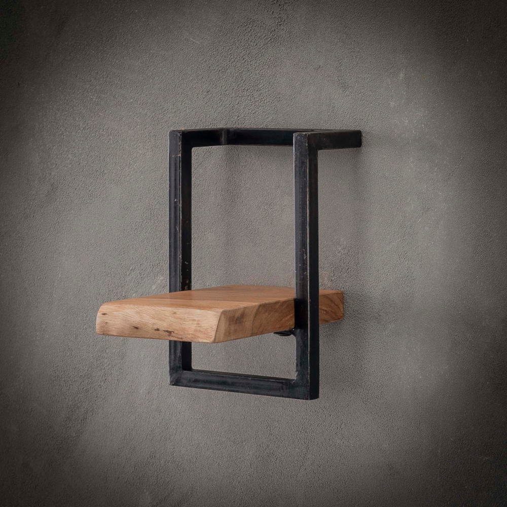 RINGO-Living Möbel Alani Schwarz-matt 200mm, Natur-hell und Regal in Regal Massivholz