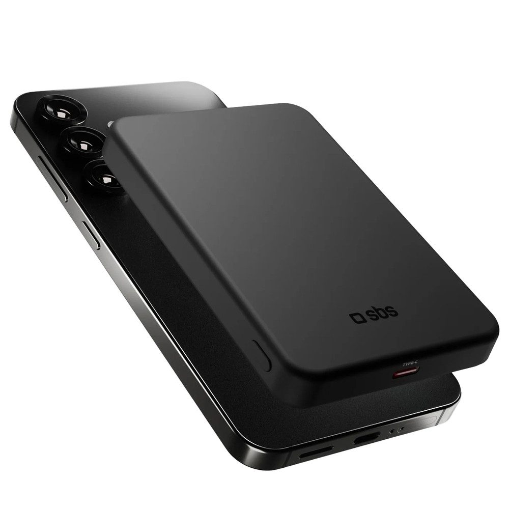 sbs Zusatzakku Magnetladegerät Reiseakku Powerbank Magnet-Zusatzakku Qi2 5000 mAh (5, 9 V, 1 St), MagSafe-kompatibel, Qi2 15 W, USB-C PD 20 W