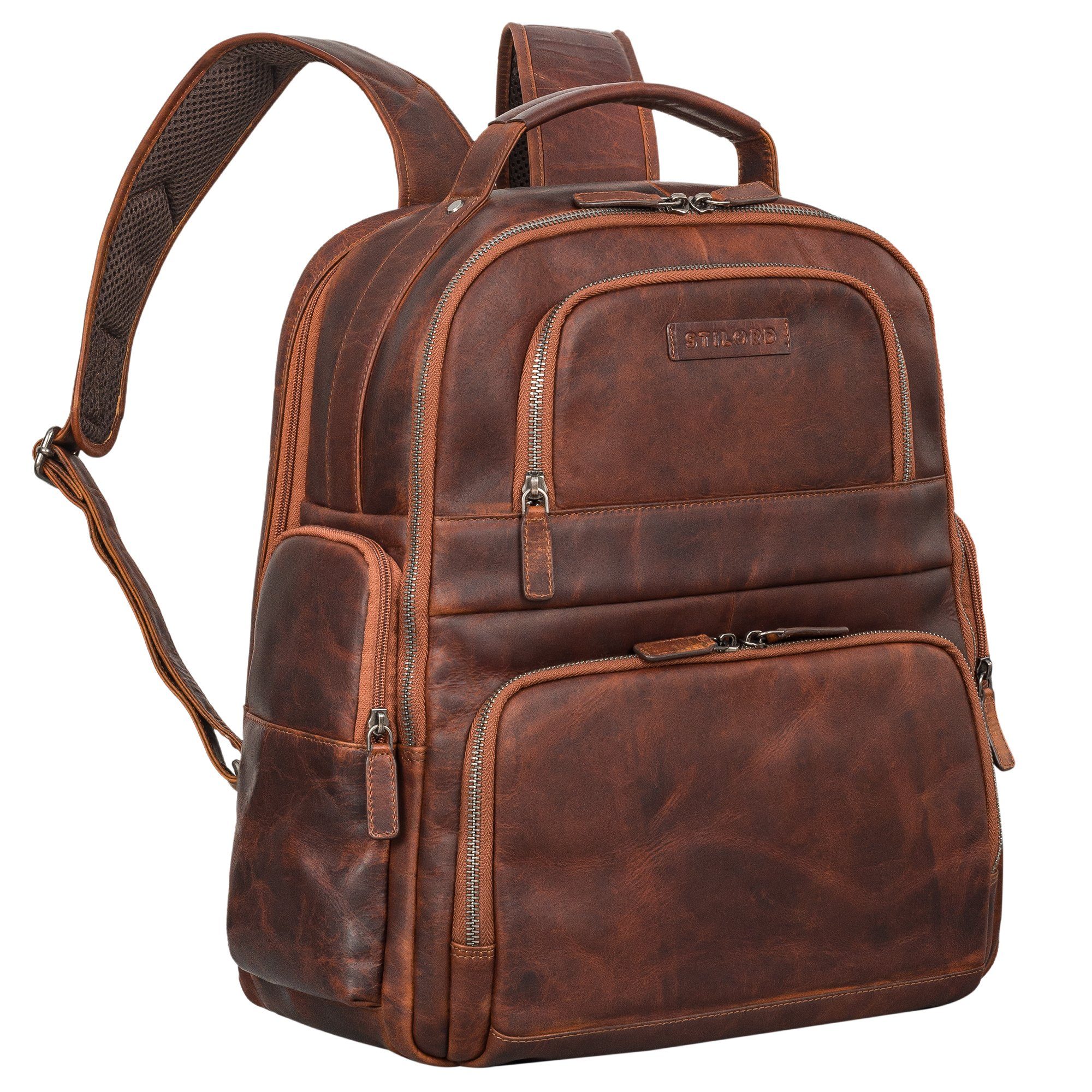 STILORD Notebook-Rucksack "Josef" XXL Leder Rucksack mit Laptop-Fach 15,6 Zoll Herren und Damen