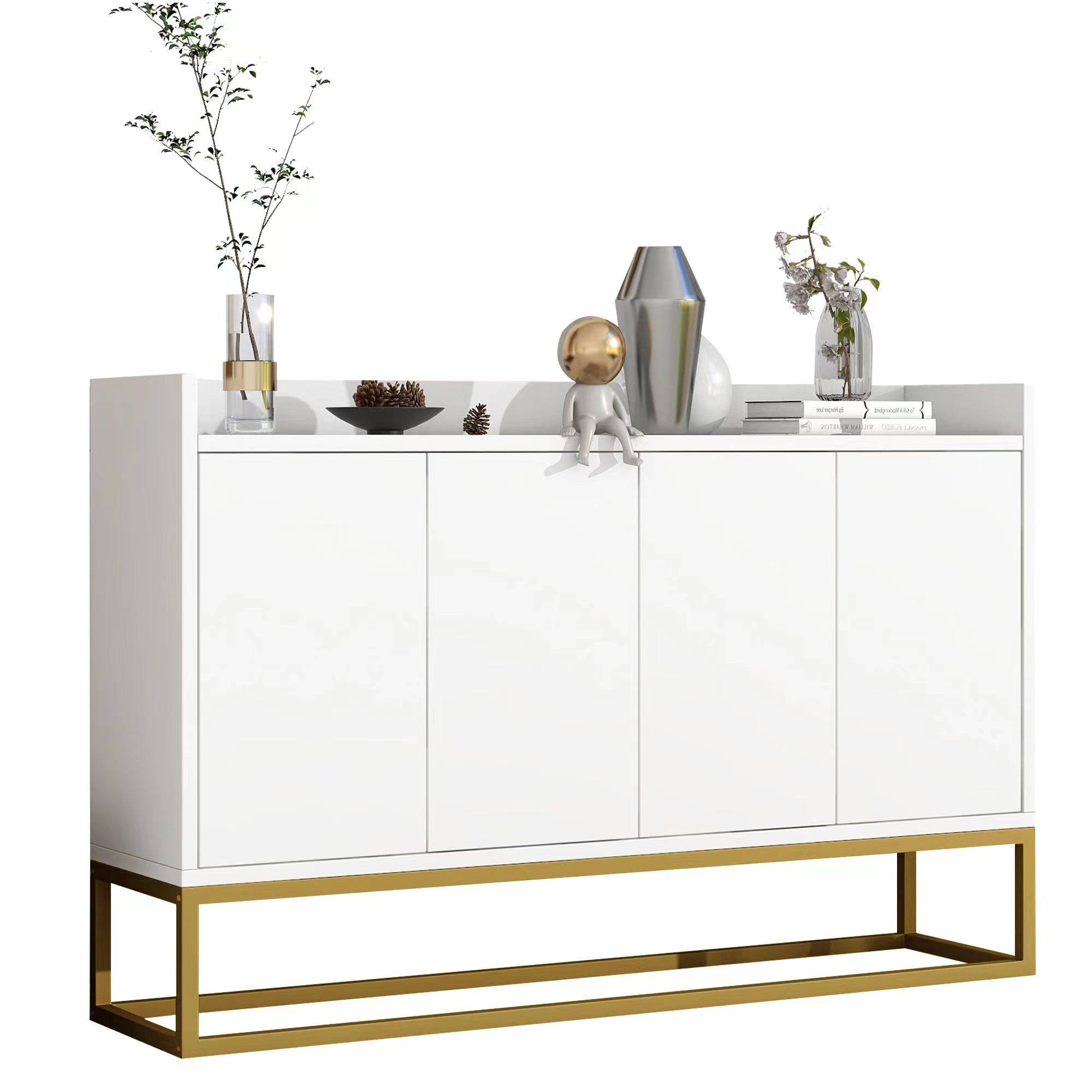 Flieks Sideboard, Kommode mit 4 Türen mit goldenen Metallbeine 120x30x80cm günstig online kaufen