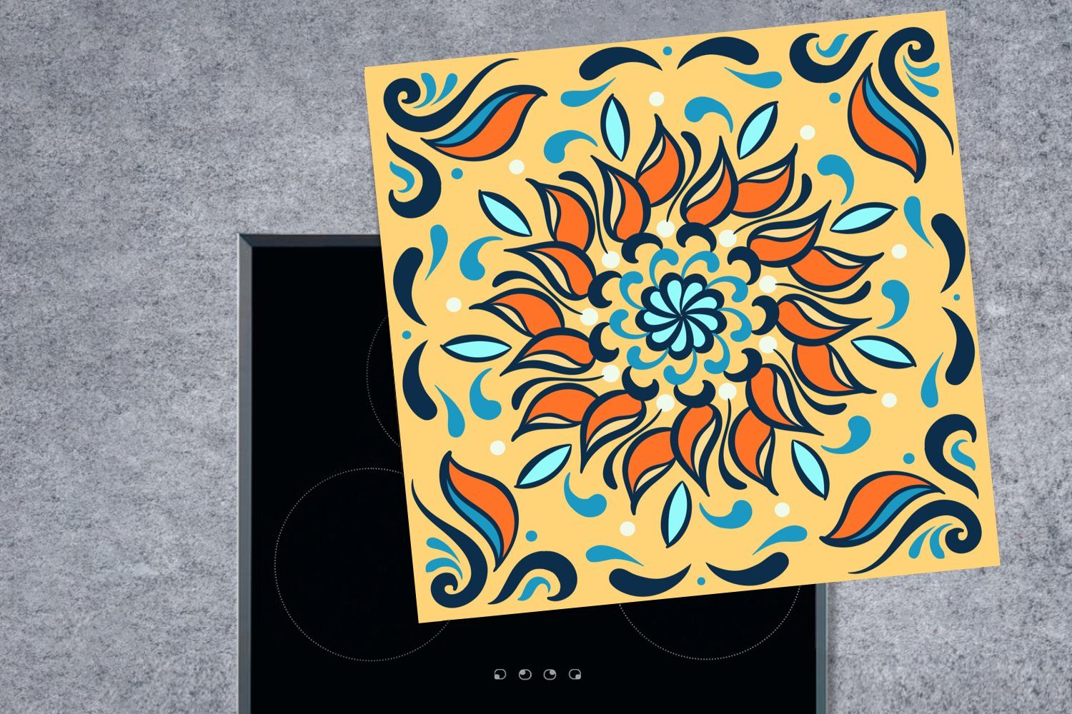 Vinyl, Sonnenblumen Blätter Arbeitsplatte für 78x78 cm, Herdblende-/Abdeckplatte (1 MuchoWow - - Ceranfeldabdeckung, tlg), küche Quadratisch,