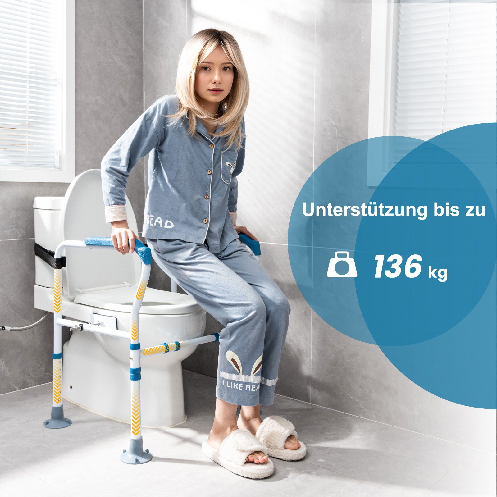 COSTWAY WC-Aufstehhilfe, belastbar bis 136 kg, höhenverstellbar mit Haltegriff