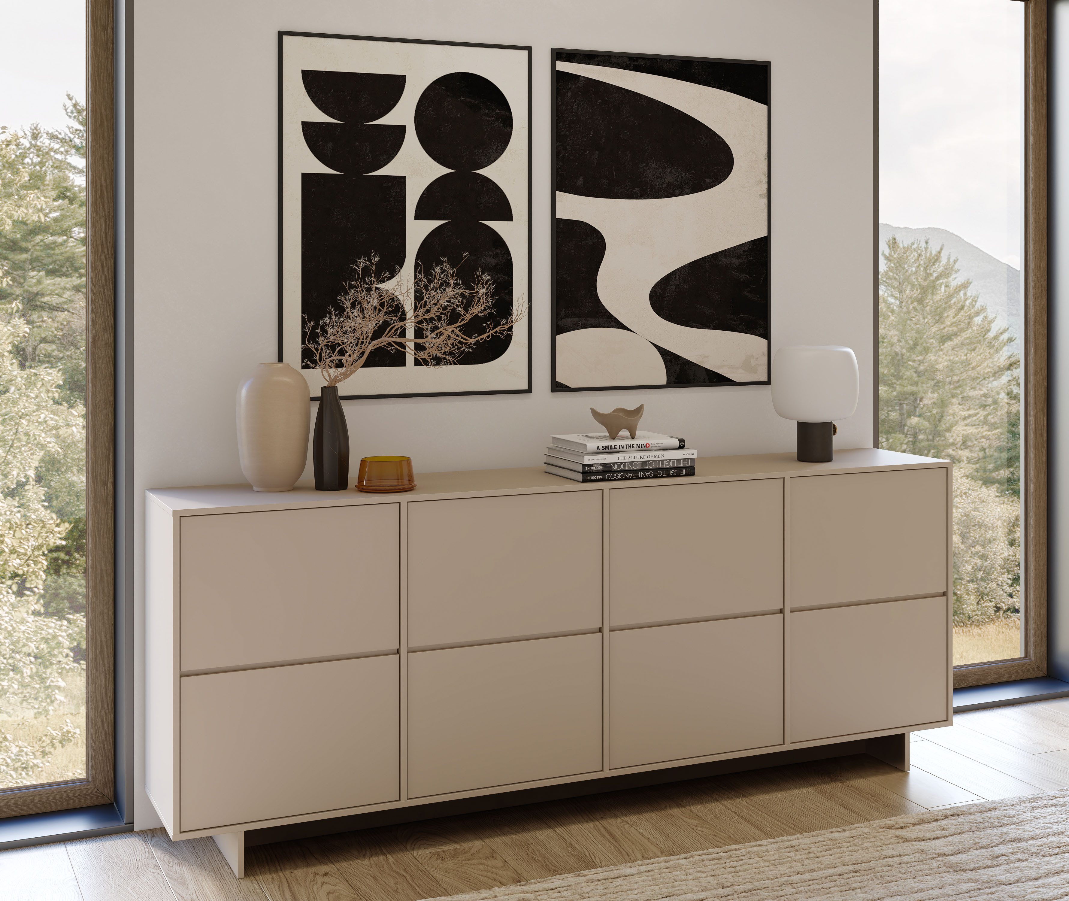 OTTO home Sideboard Tatami, Stilvolle, moderne grifflose Kommode 4 Türen, Breite 220cm, Anrichte mit viel Stauraum, Böden verstellbar, push-to-open-Funktion