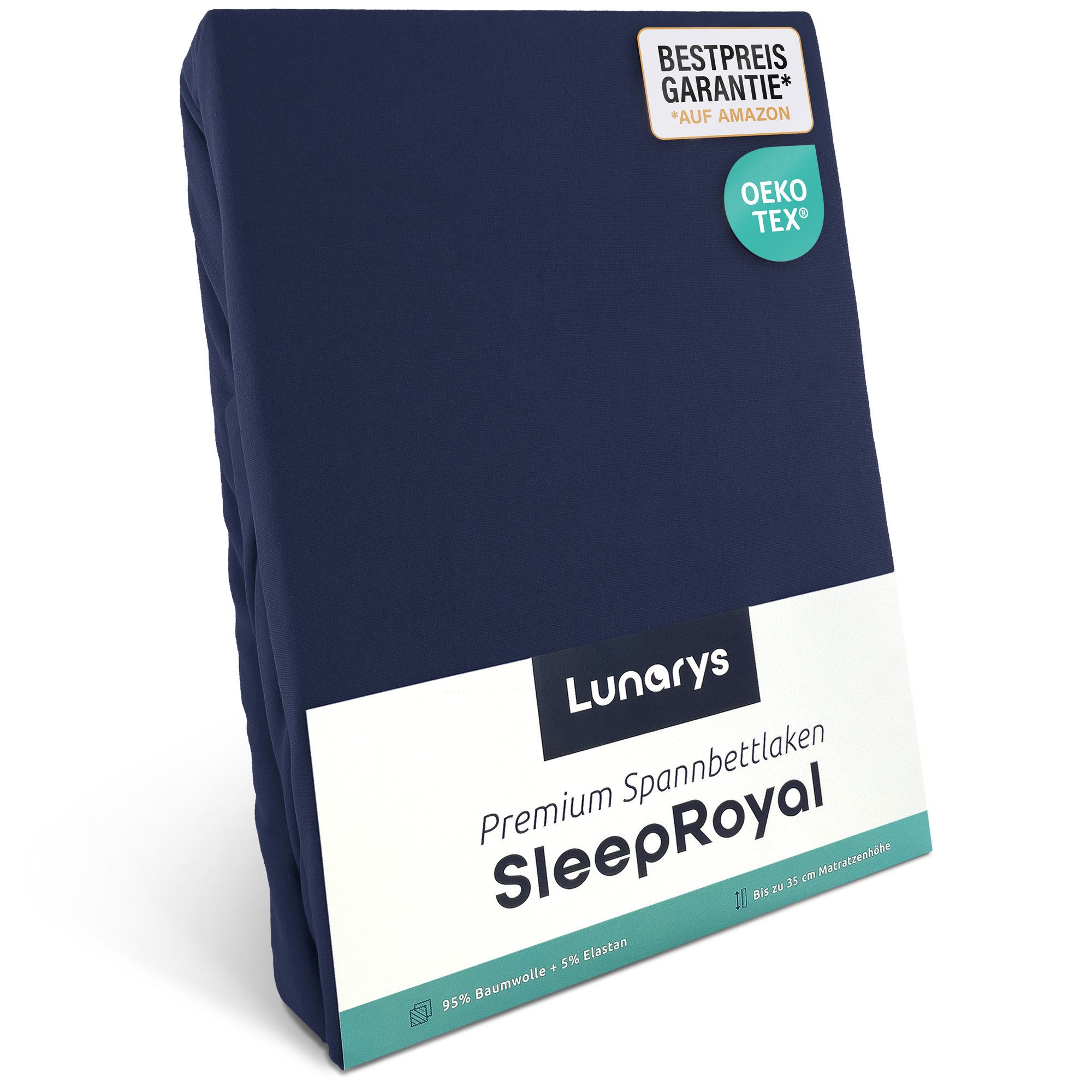 Lunarys Spannbettlaken SleepRoyal, Jersey-Elasthan, Gummizug: rundum, (1 Stück), 180x200 cm, 250 g/m², extrem hochwertig, Luxus Multi-Stretch Laken