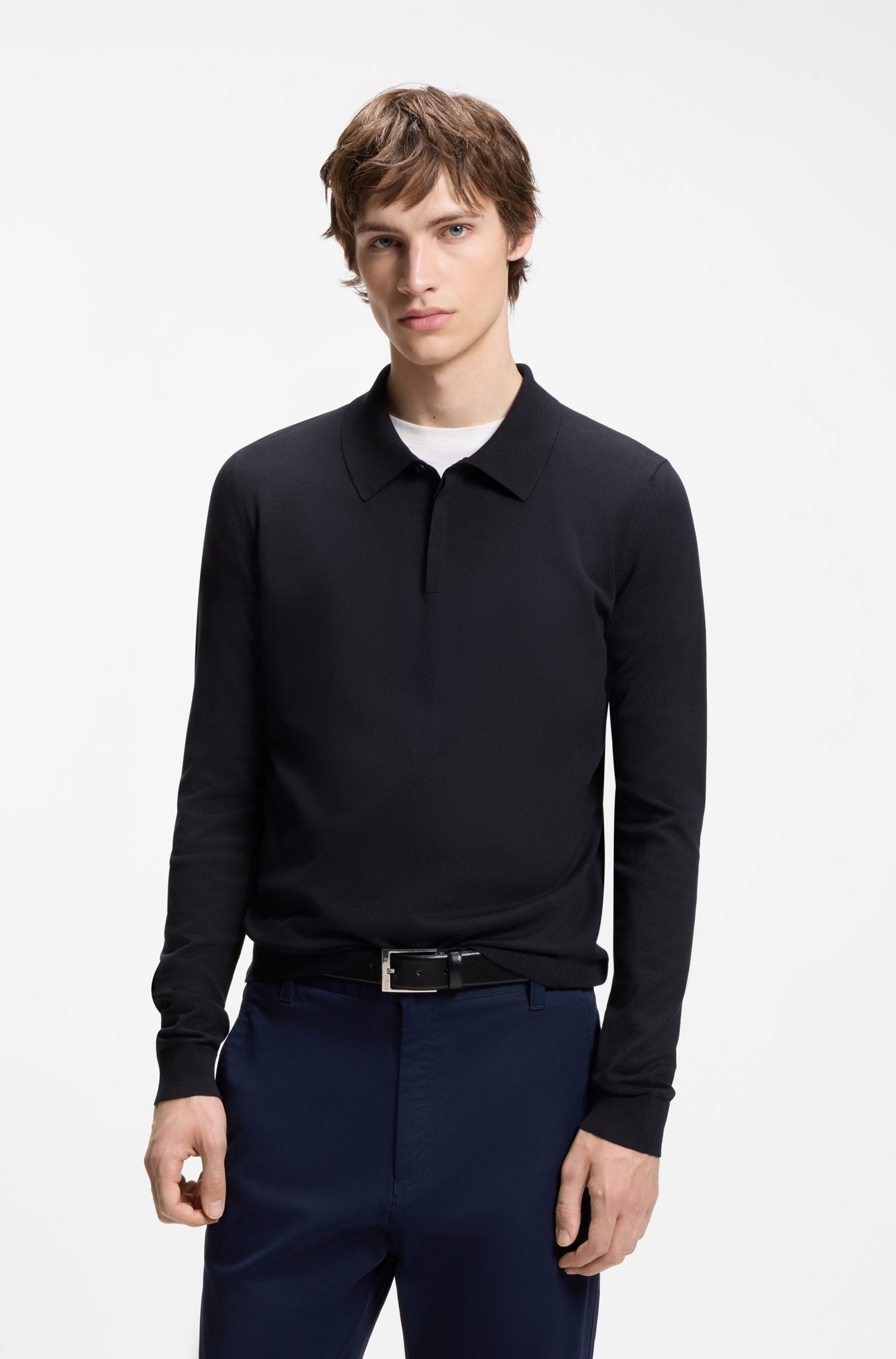HUGO Polokragenpullover San Pippo Polokragen, Feinstrick, schmale Passform