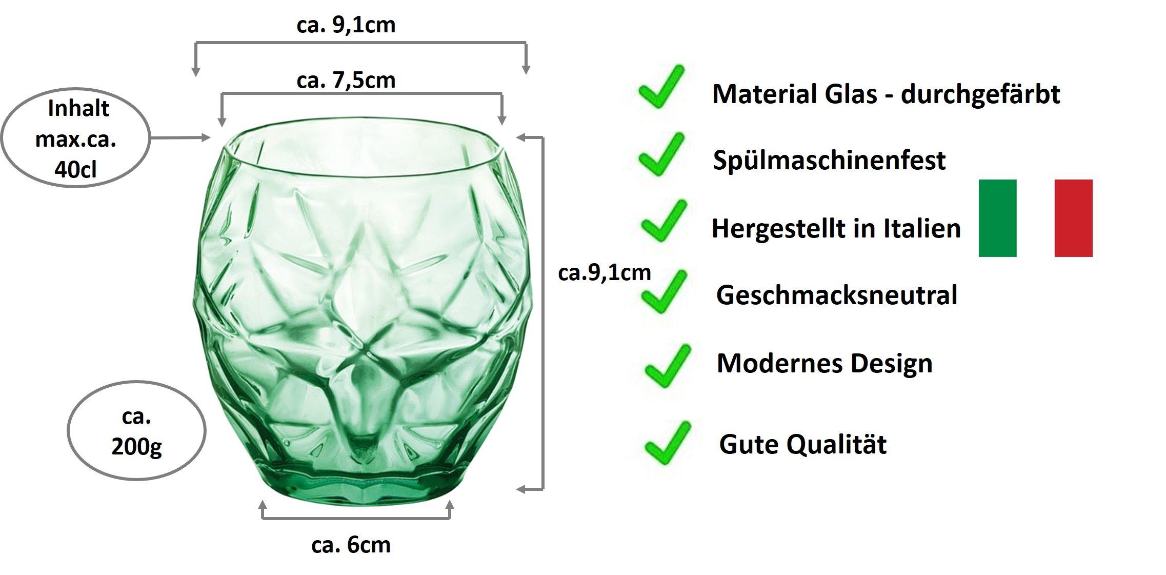 40cl Wasserglas Glas 6 Emilja hellgrün Trinkglas Oriente - Whiskyglas Stück