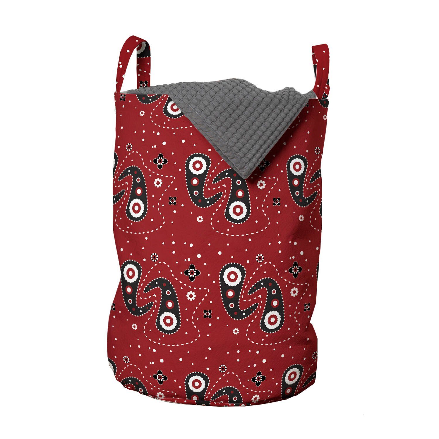 Abakuhaus Wäschesäckchen Wäschekorb mit Griffen Kordelzugverschluss für Waschsalons, rot schwarz Paisley Blumen-Punkte