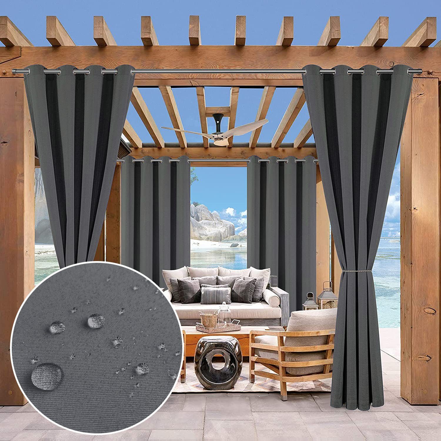 Jibenhome Verdunkelungsvorhang Outdoor Vorhang mit Ösen, günstig online kaufen